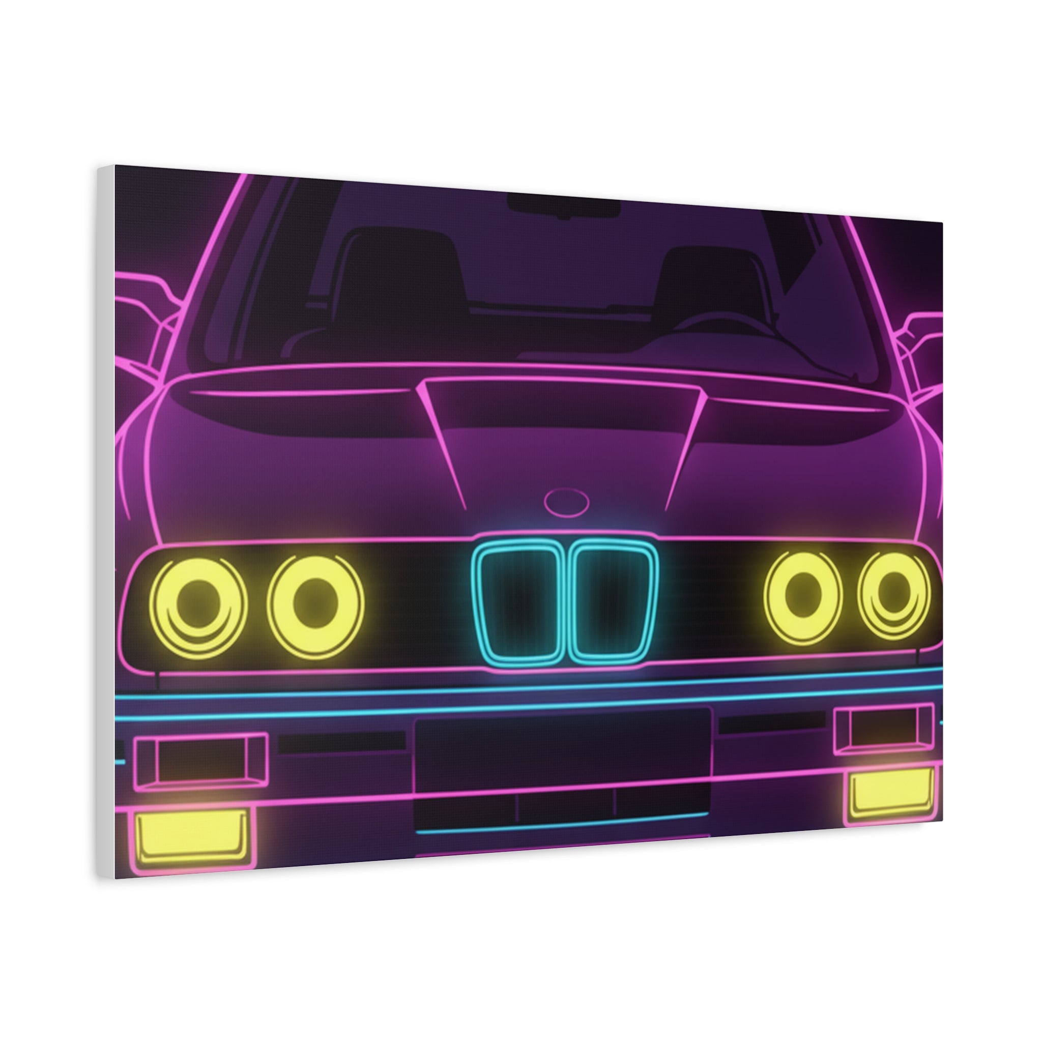 BMW E30 Neon Synthwave Canvas Wall Art