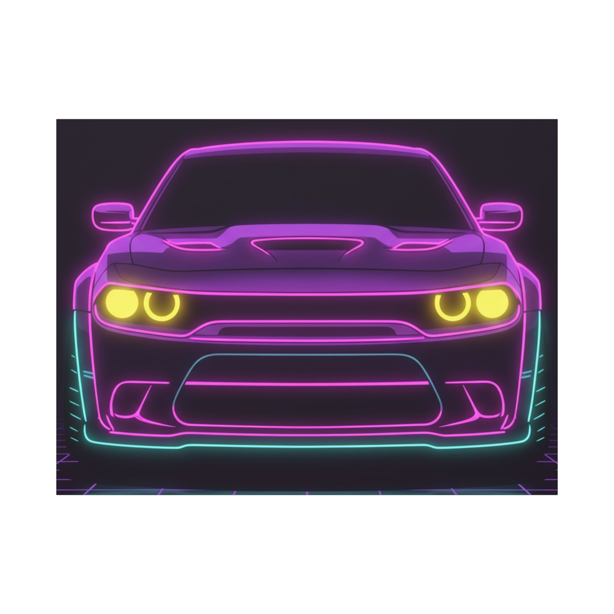 Dodge Challenger SRT Hellcat Neon Synthwave Canvas Wall Art