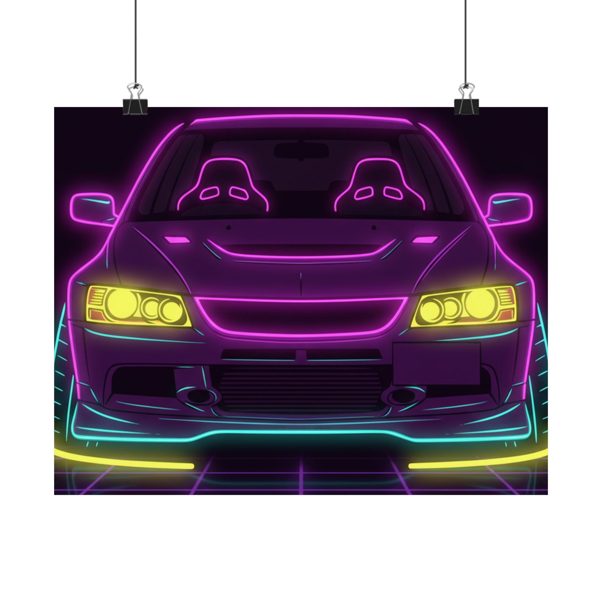 Mitsubishi Evo IX (2005-07) Neon Synthwave Poster
