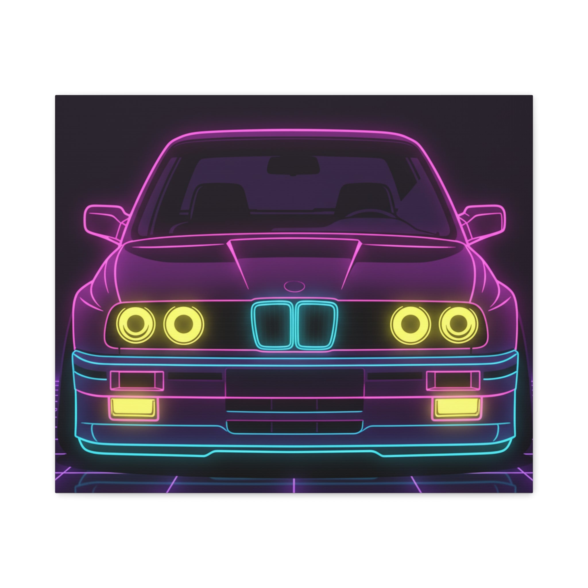 BMW E30 Neon Synthwave Canvas Wall Art