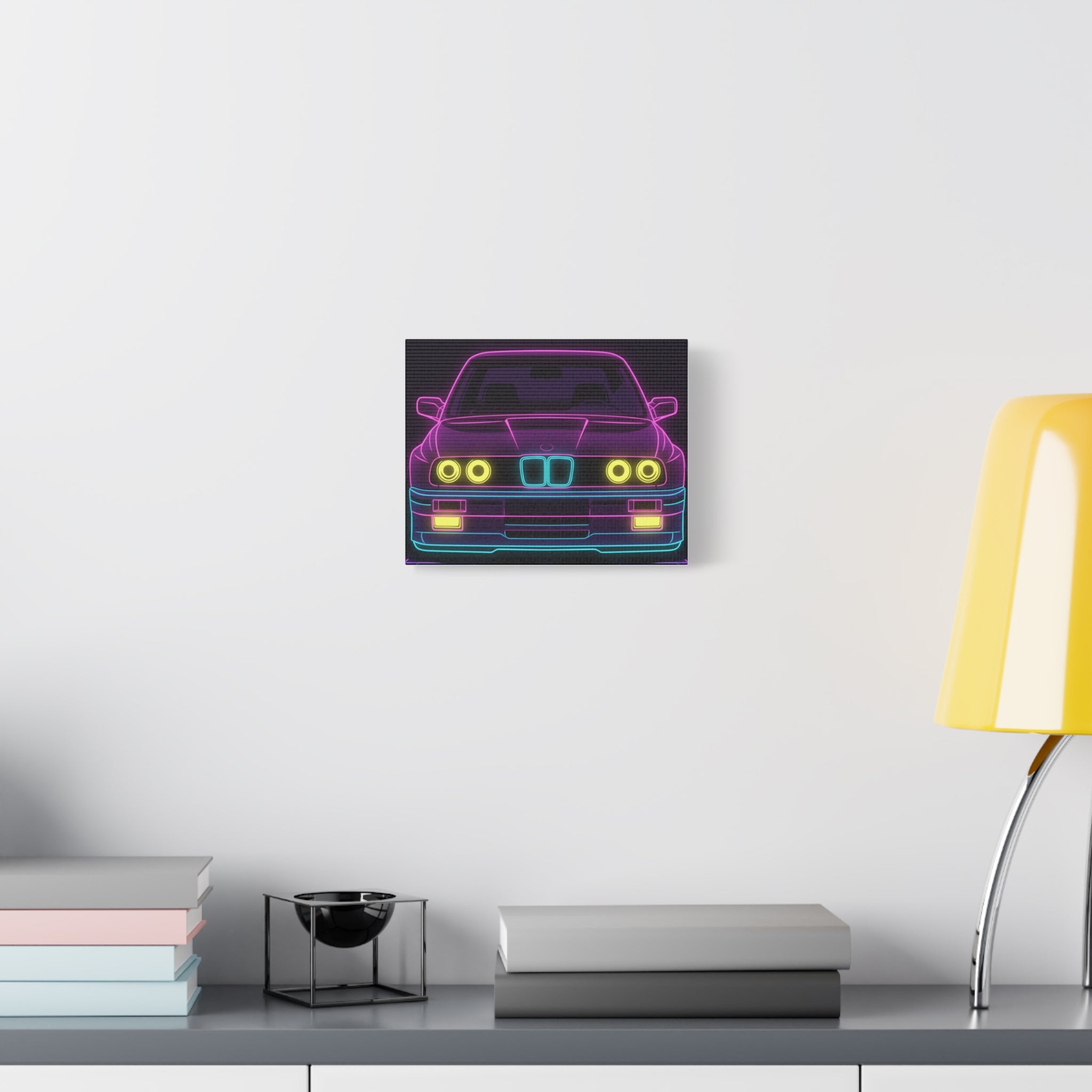BMW E30 Neon Synthwave Canvas Wall Art