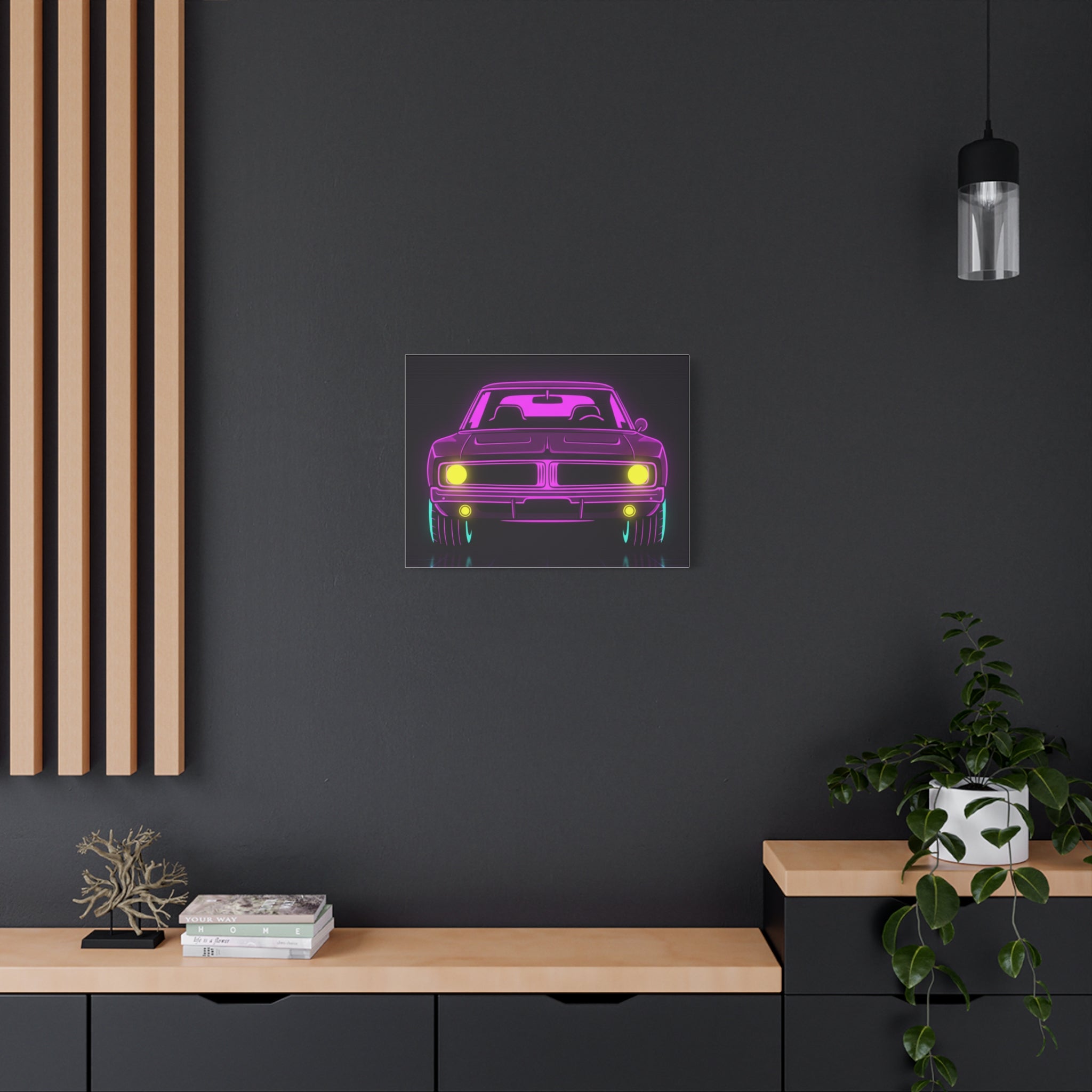 Dodge Charger R/T (1968-70) Resto-Mod Neon Synthwave Canvas Wall Art