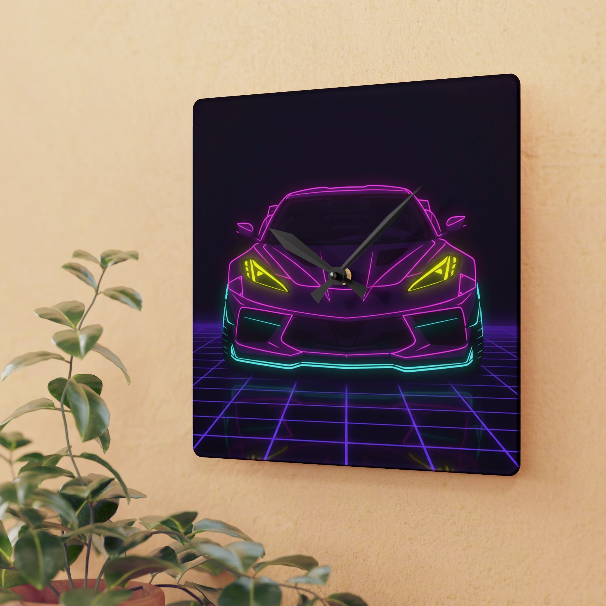 Corvette C8 (2020+) Neon Synthwave Wall Clock
