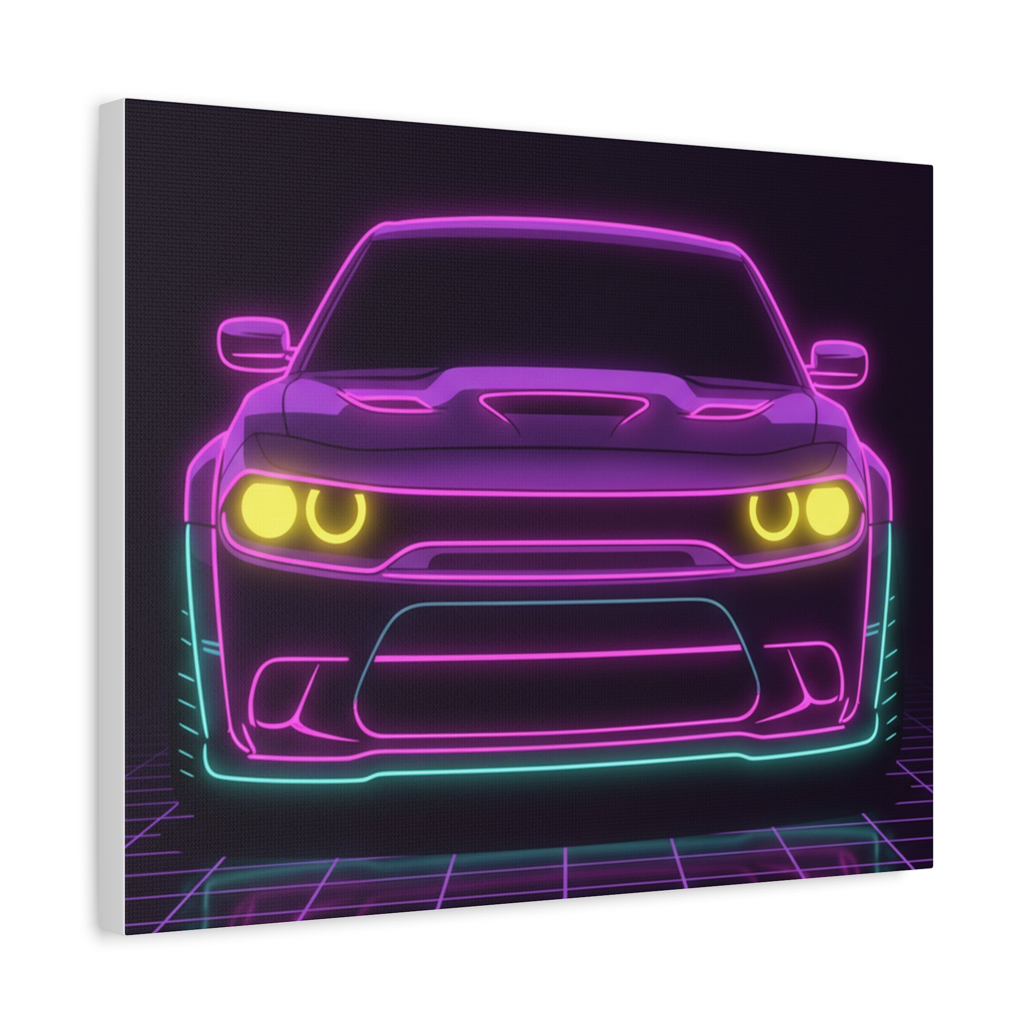 Dodge Challenger SRT Hellcat Neon Synthwave Canvas Wall Art