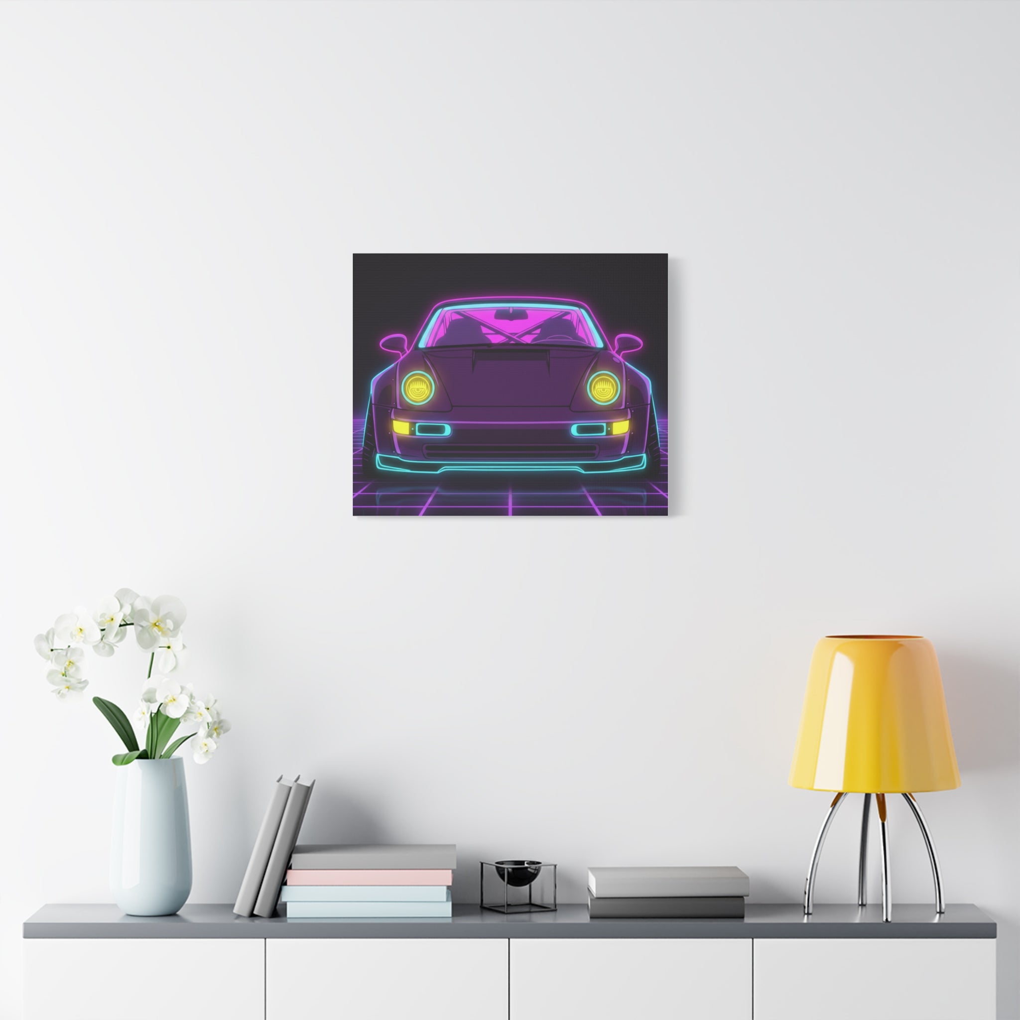Porsche 964 Turbo Neon Synthwave Canvas Wall Art