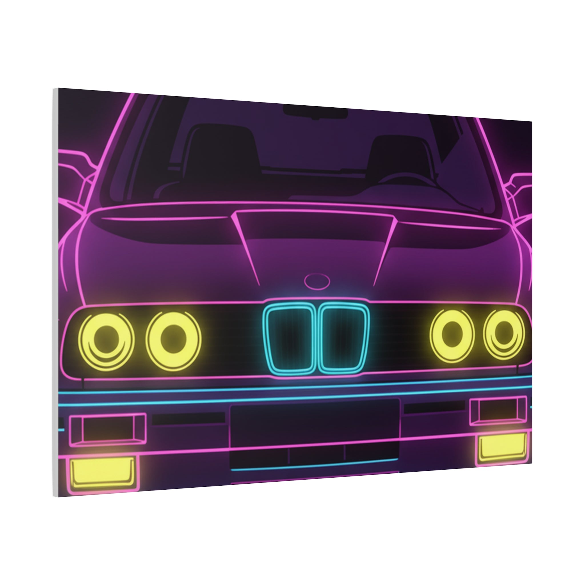 BMW E30 Neon Synthwave Canvas Wall Art