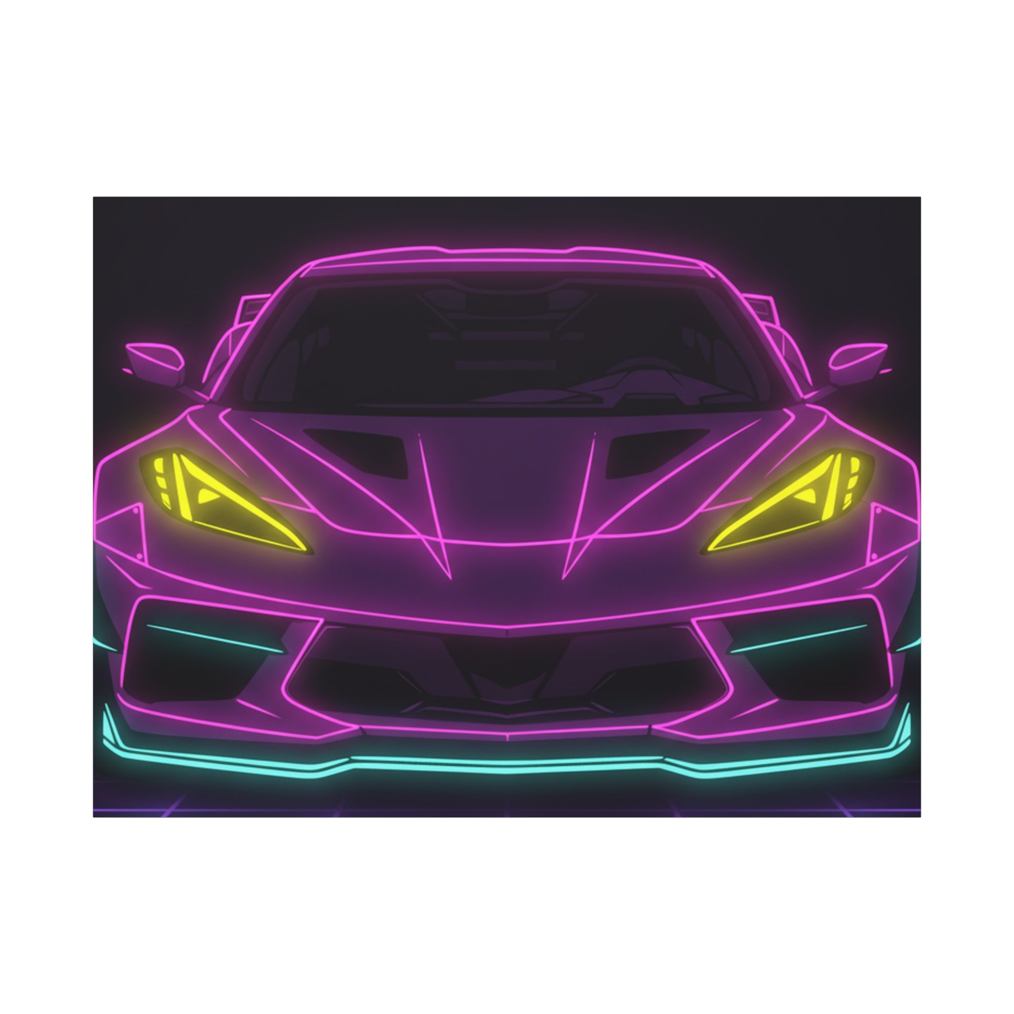 Corvette C8 (2020+) Neon Synthwave Canvas Wall Art
