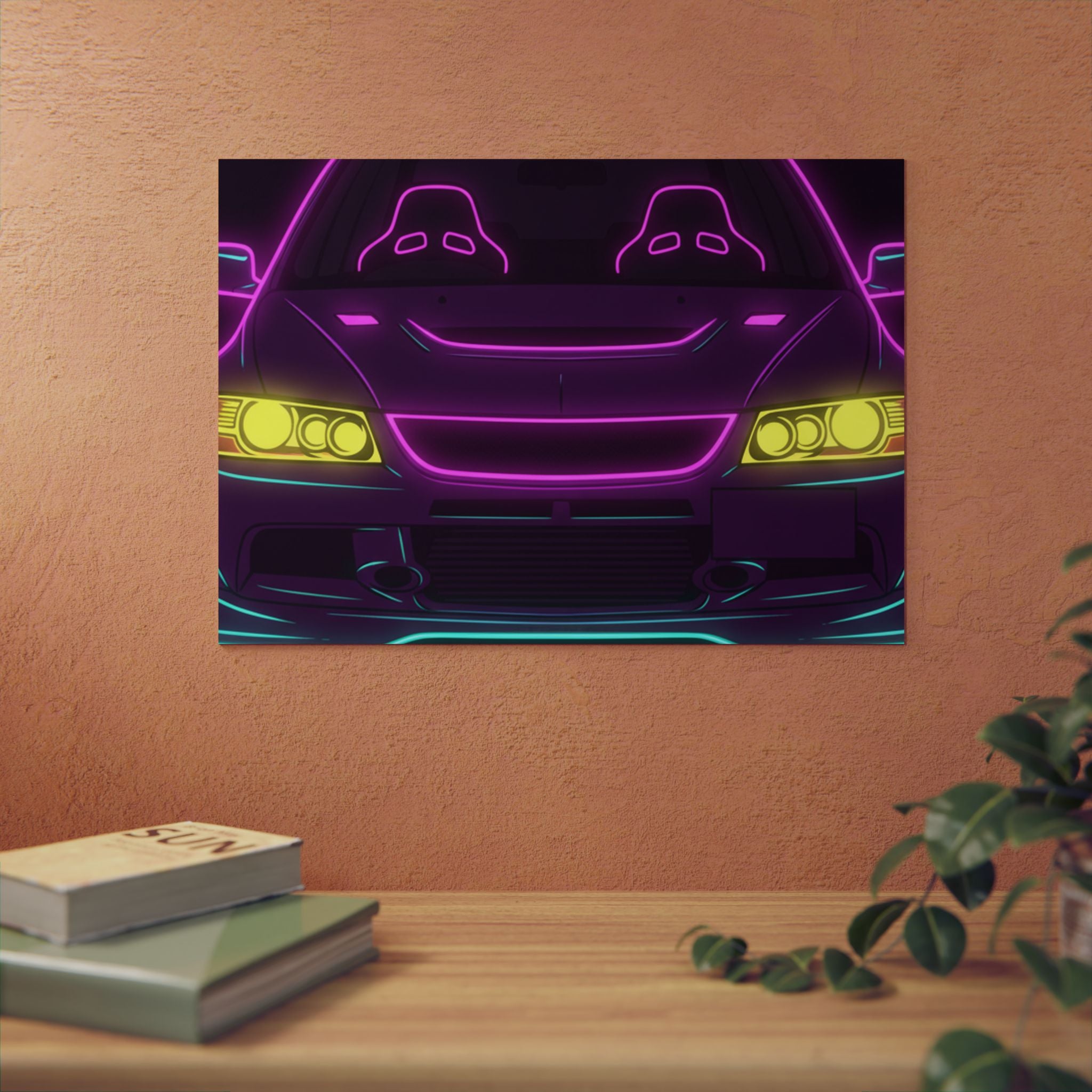 Mitsubishi Evo IX (2005-07) Neon Synthwave Metal Wall Sign
