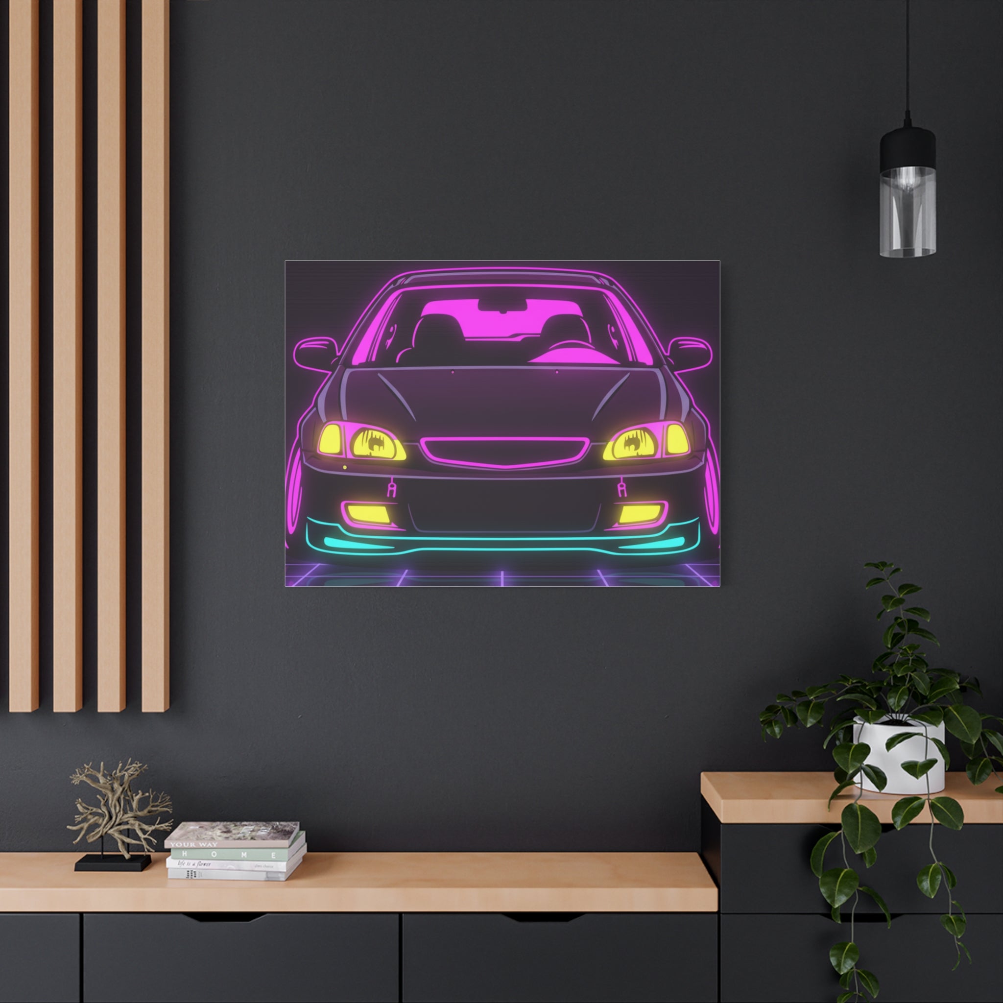 Honda Civic EK Hatch Neon Synthwave Canvas Wall Art