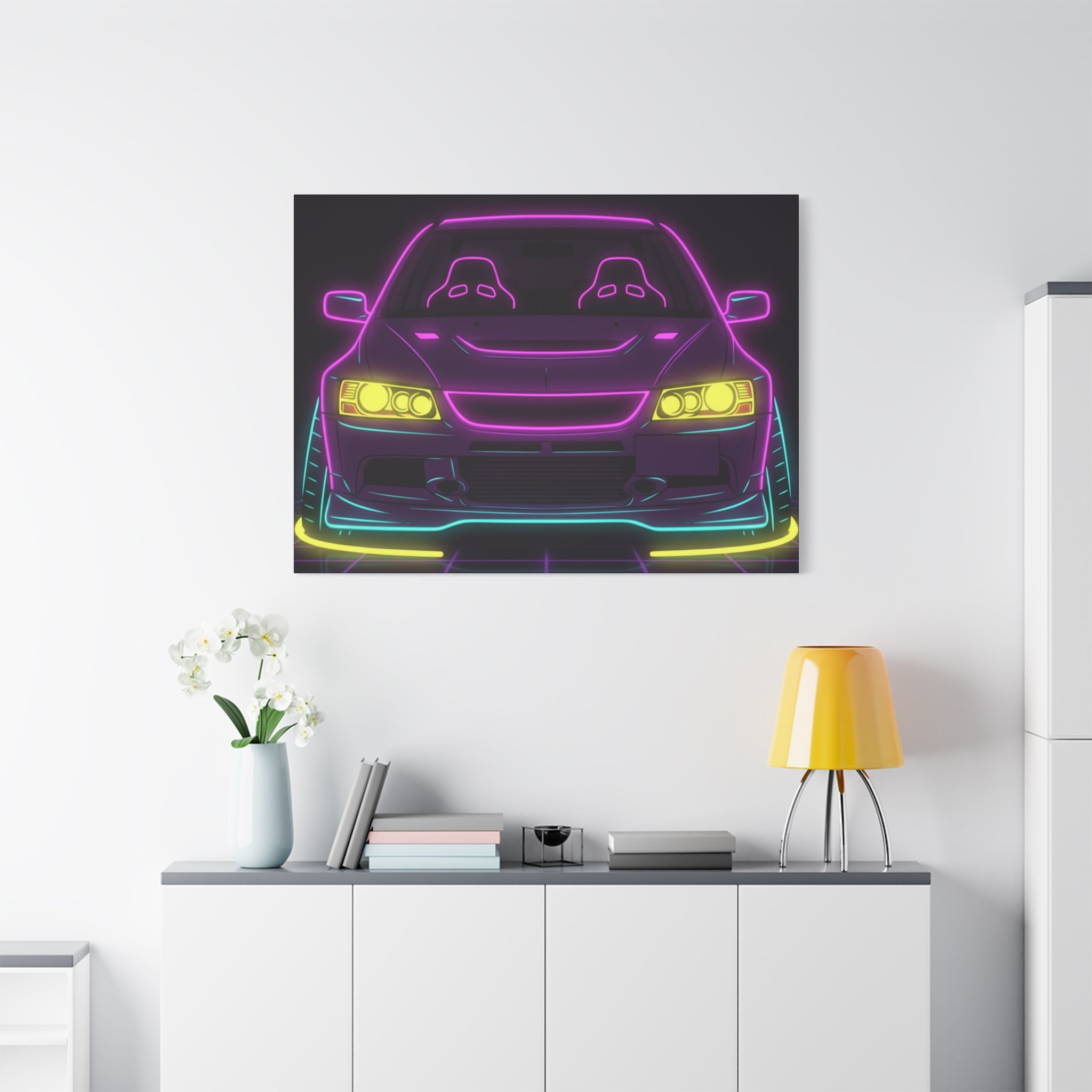 Mitsubishi Evo IX (2005-07) Neon Synthwave Canvas Wall Art