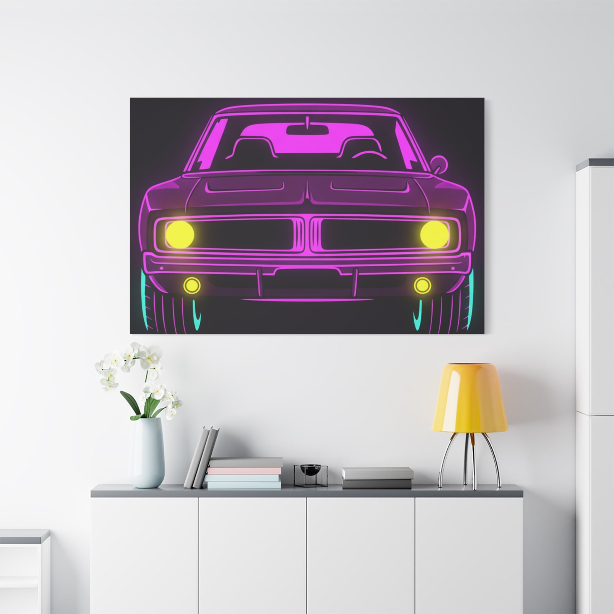Dodge Charger R/T (1968-70) Resto-Mod Neon Synthwave Canvas Wall Art