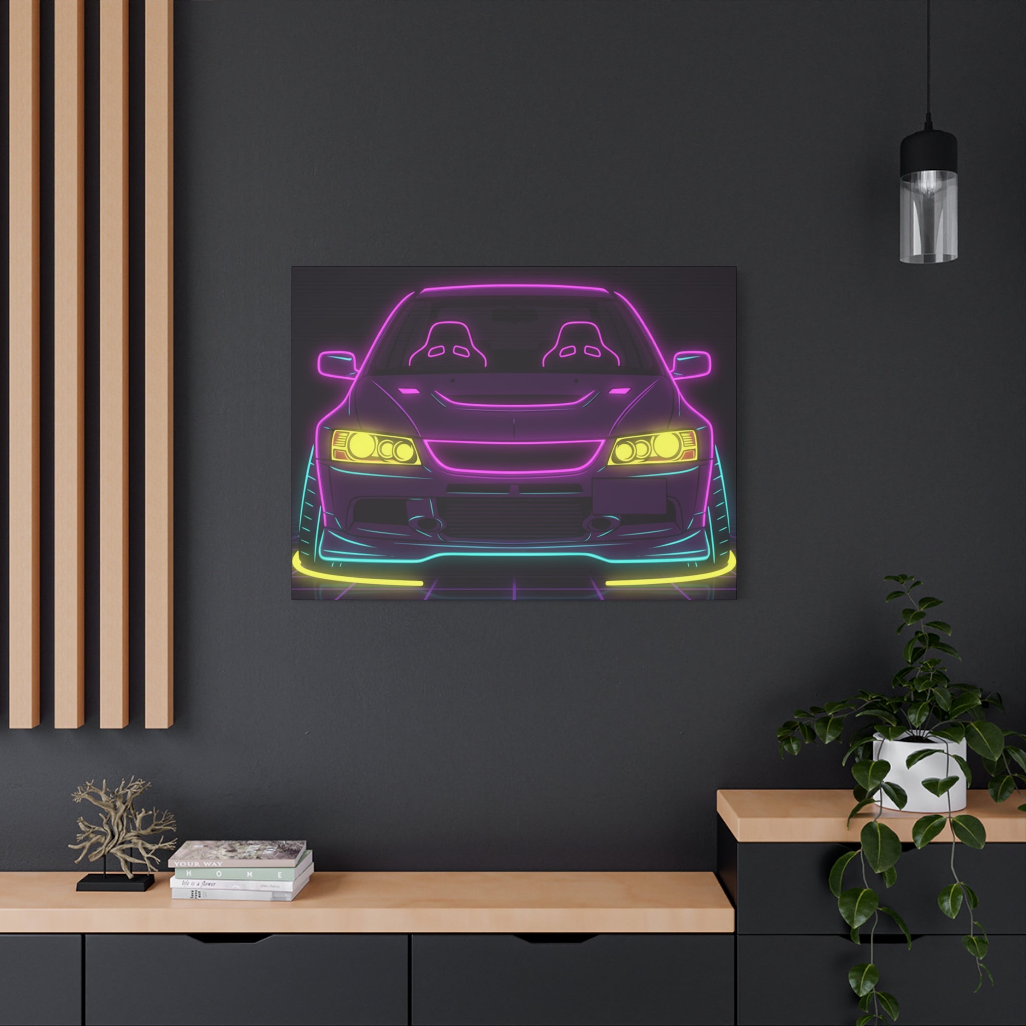 Mitsubishi Evo IX (2005-07) Neon Synthwave Canvas Wall Art