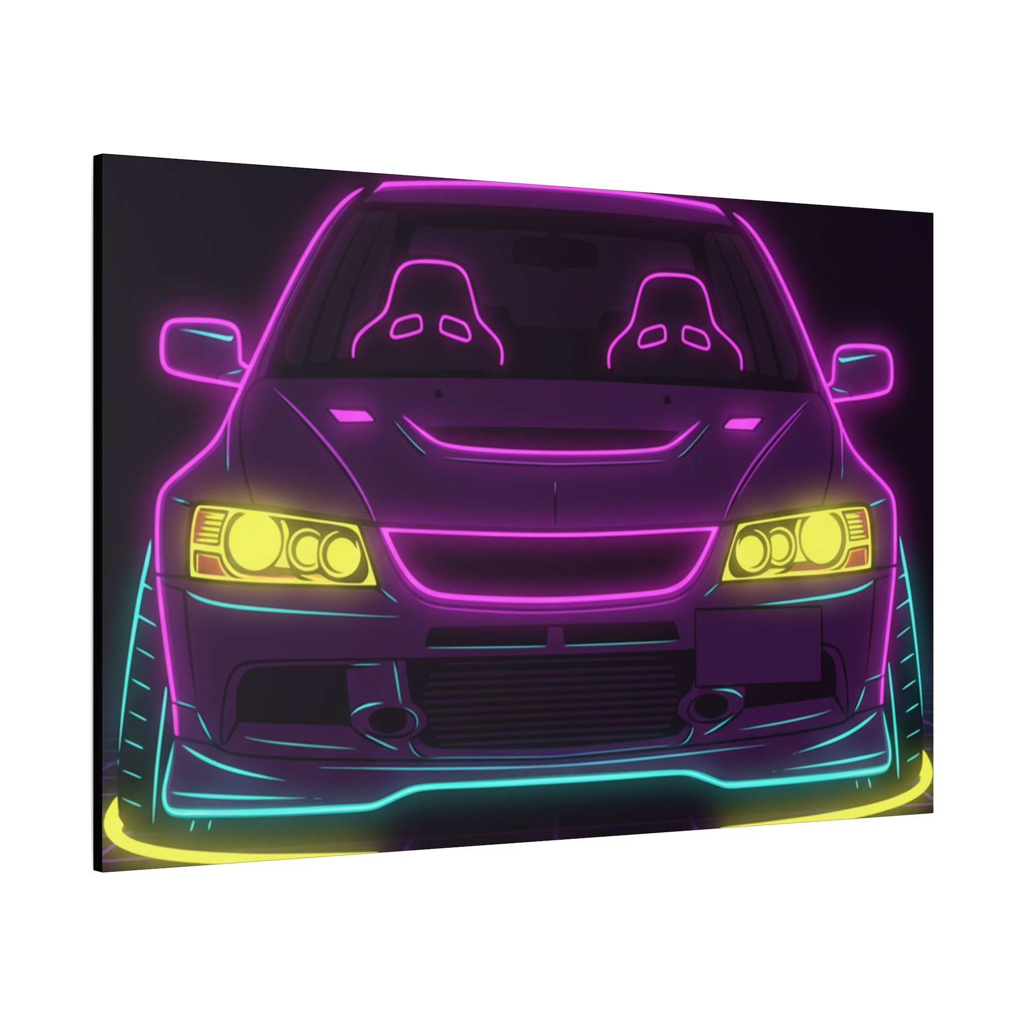 Mitsubishi Evo IX (2005-07) Neon Synthwave Canvas Wall Art