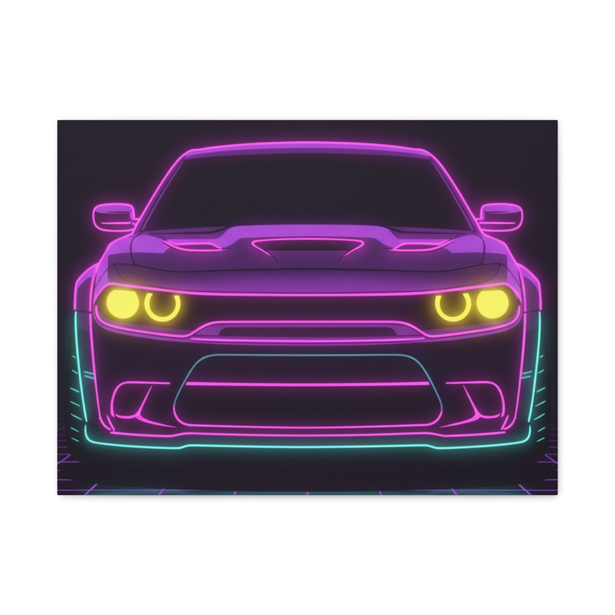 Dodge Challenger SRT Hellcat Neon Synthwave Canvas Wall Art