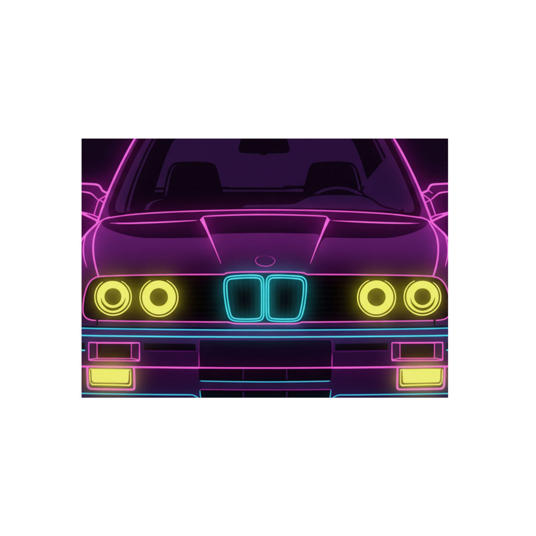 BMW E30 Neon Synthwave Metal Wall Sign