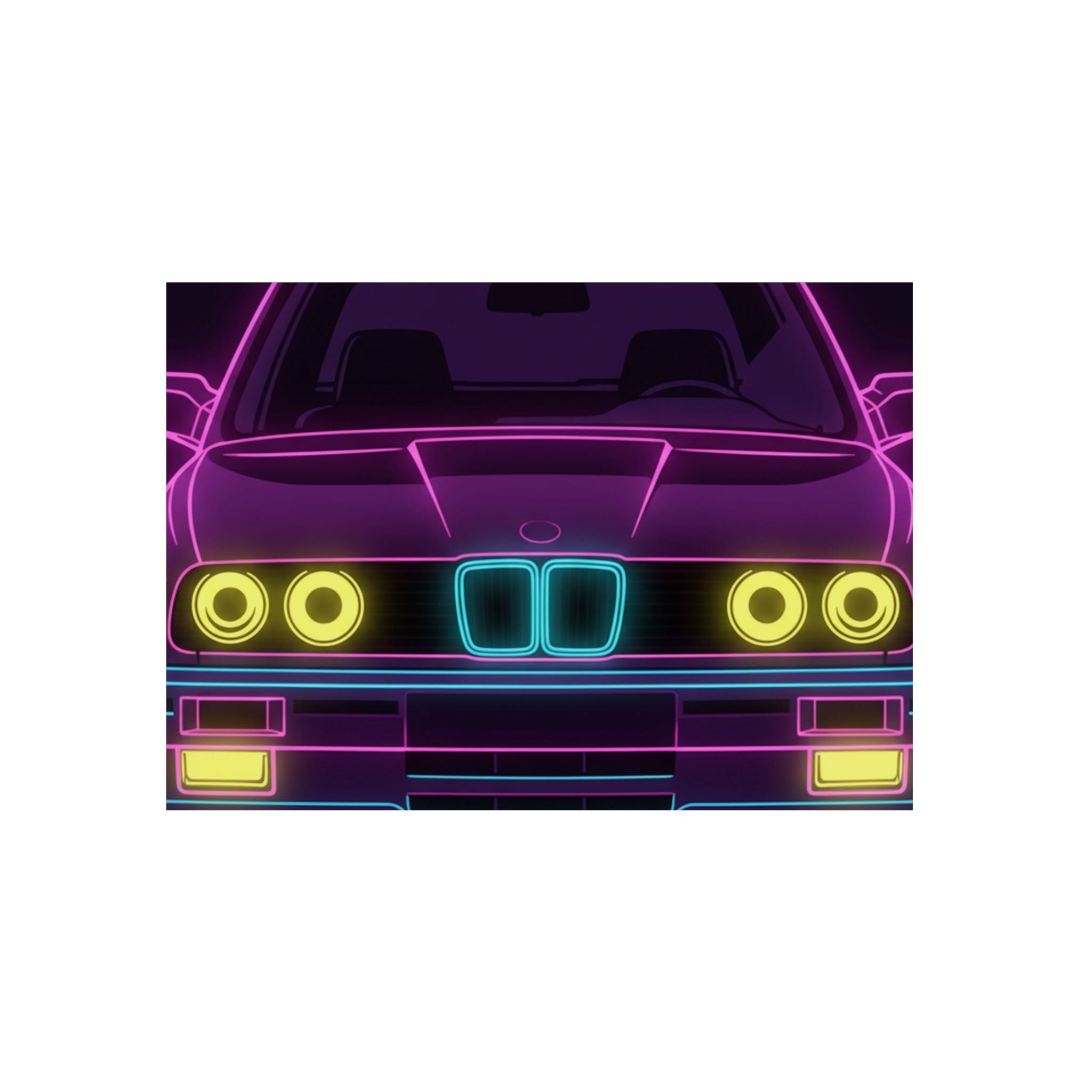 BMW E30 Neon Synthwave Metal Wall Sign