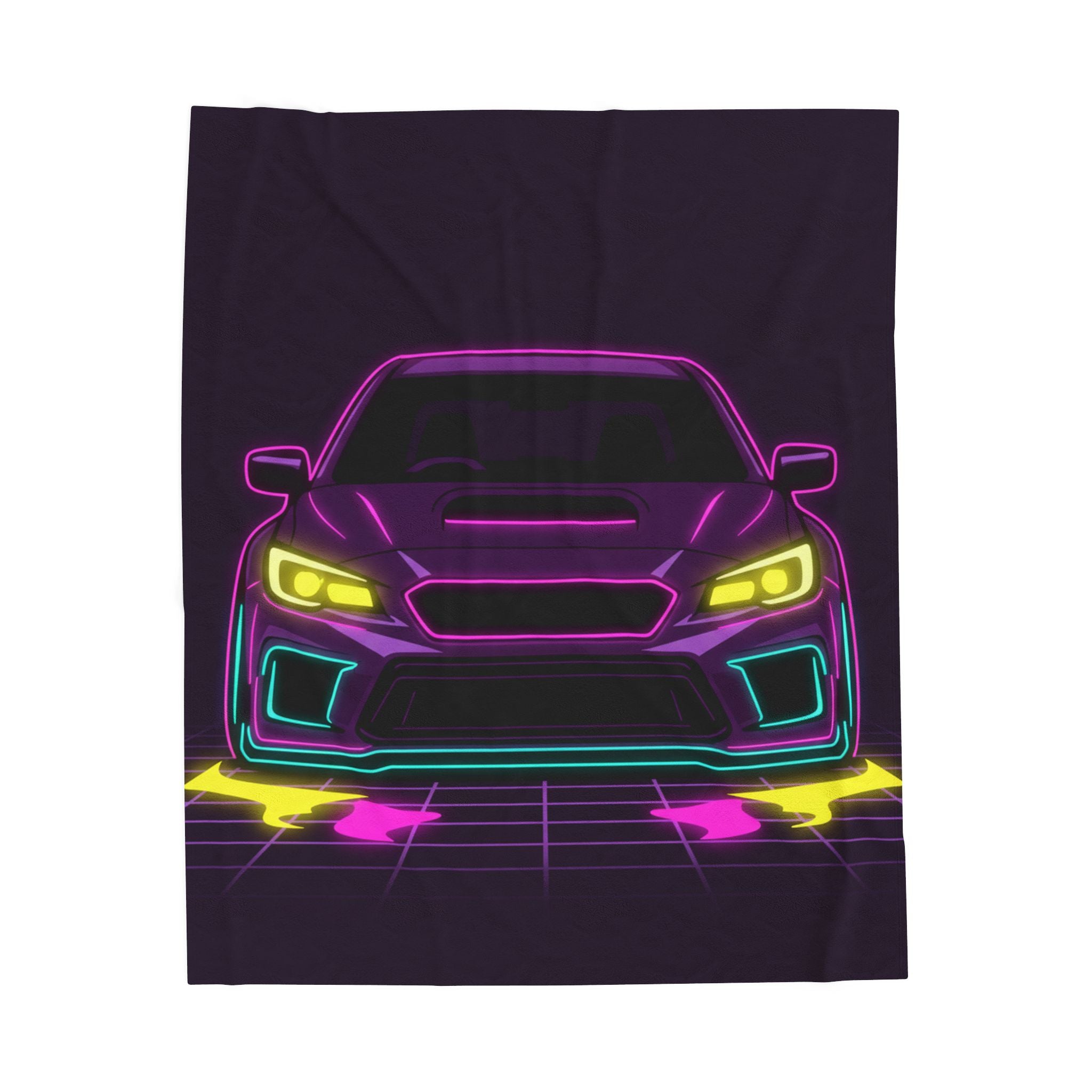 Subaru WRX STI Neon Synthwave Velveteen Plush Blanket