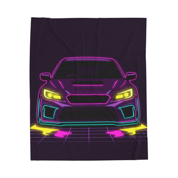 Subaru WRX STI Neon Synthwave Velveteen Plush Blanket