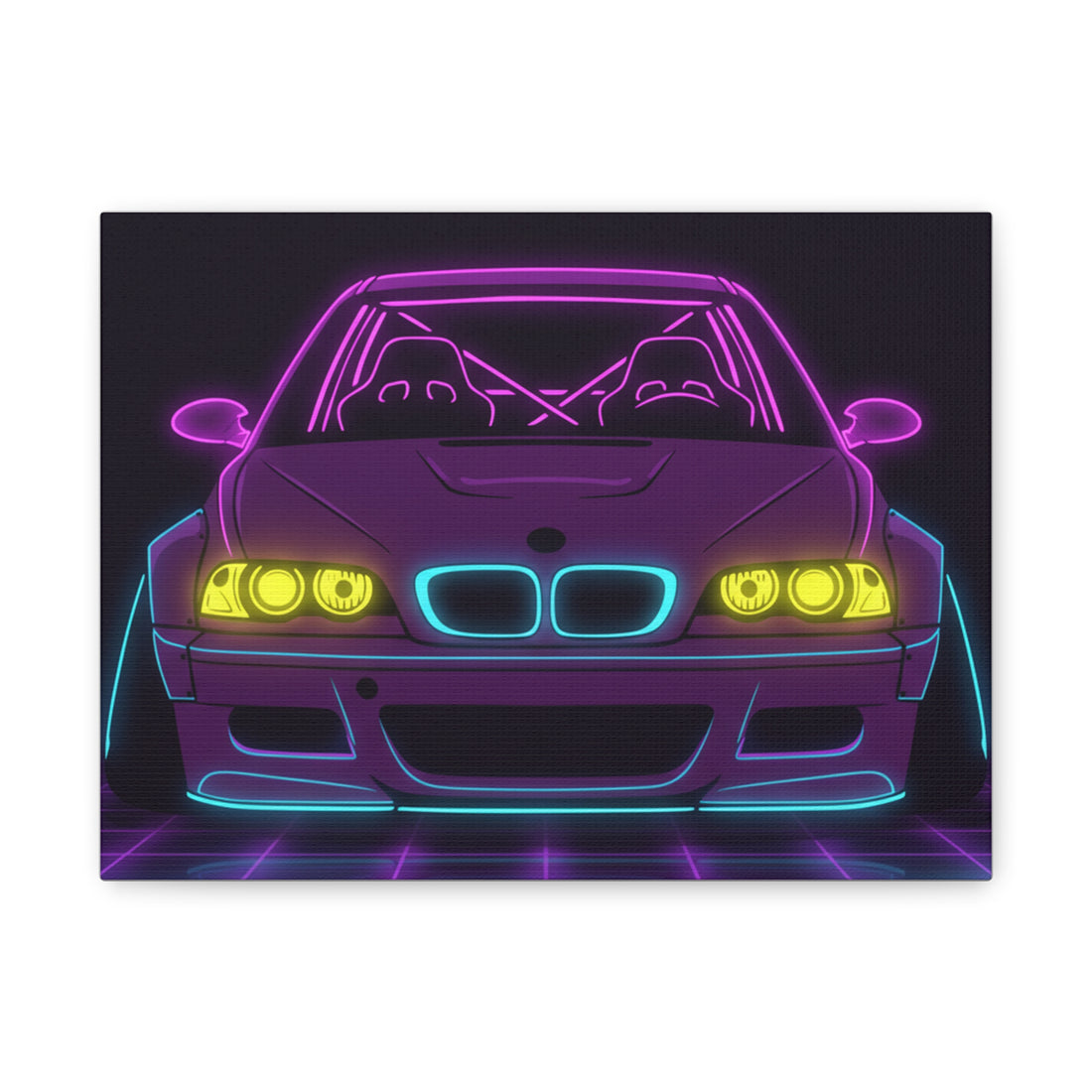 BMW E46 M3 (2000-06) Neon Synthwave Canvas Wall Art