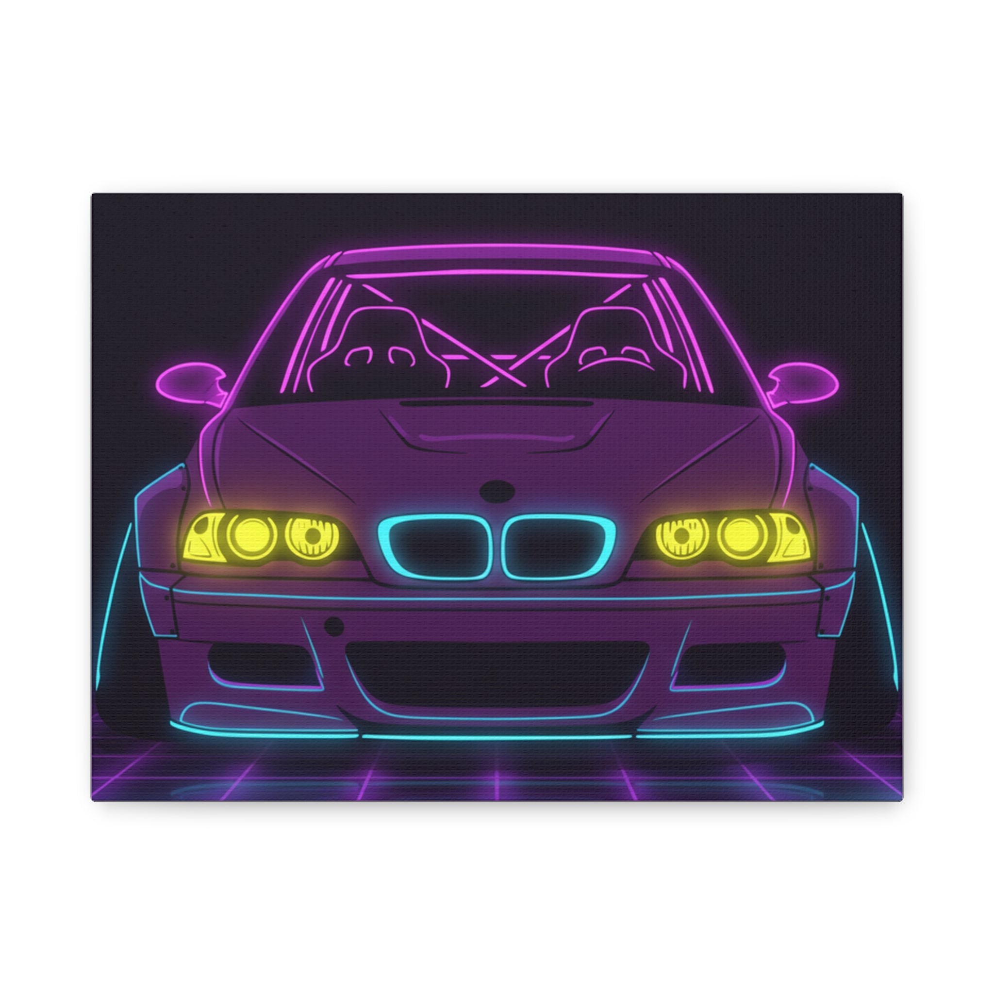 BMW E46 M3 (2000-06) Neon Synthwave Canvas Wall Art