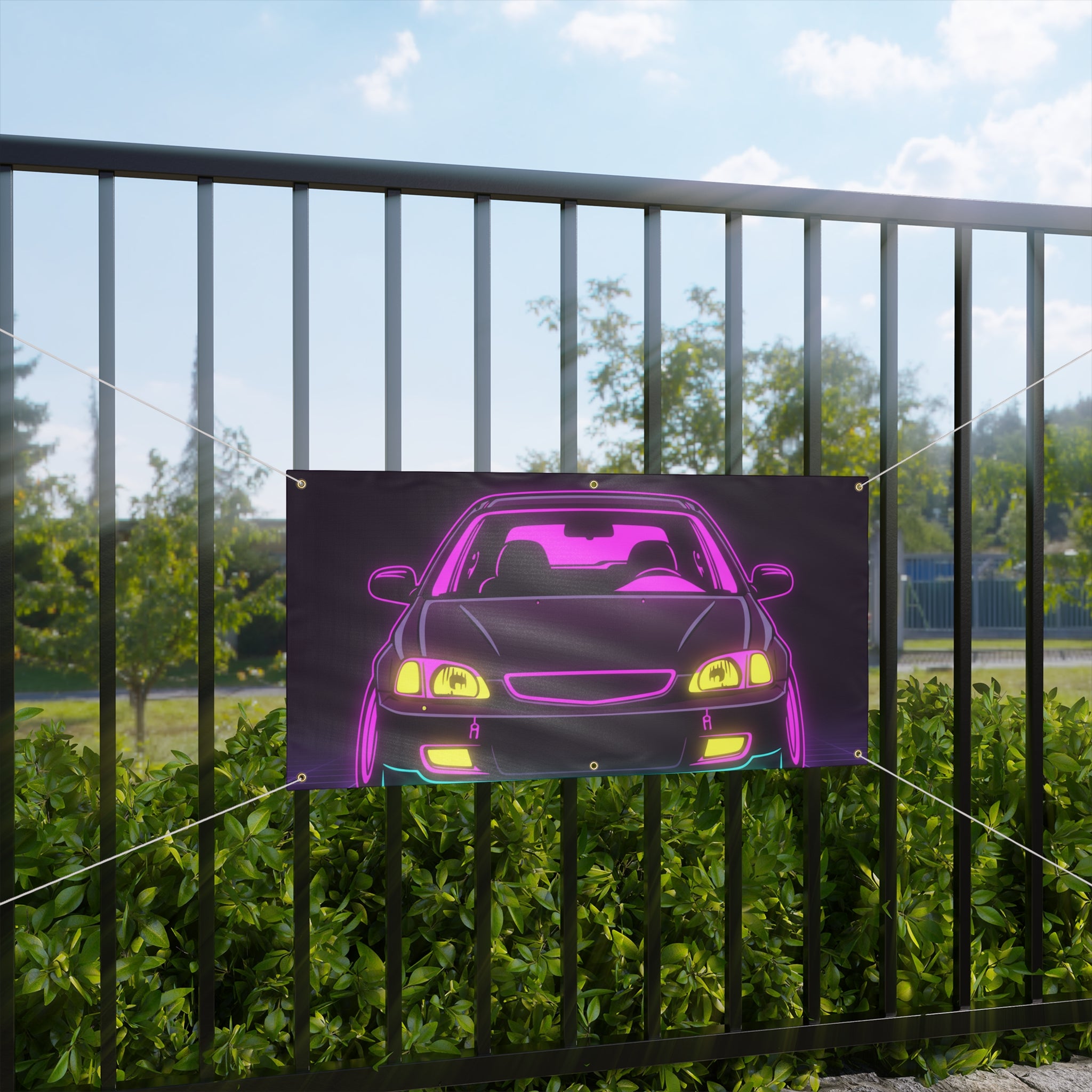 Honda Civic EK Hatch Neon Synthwave Banner
