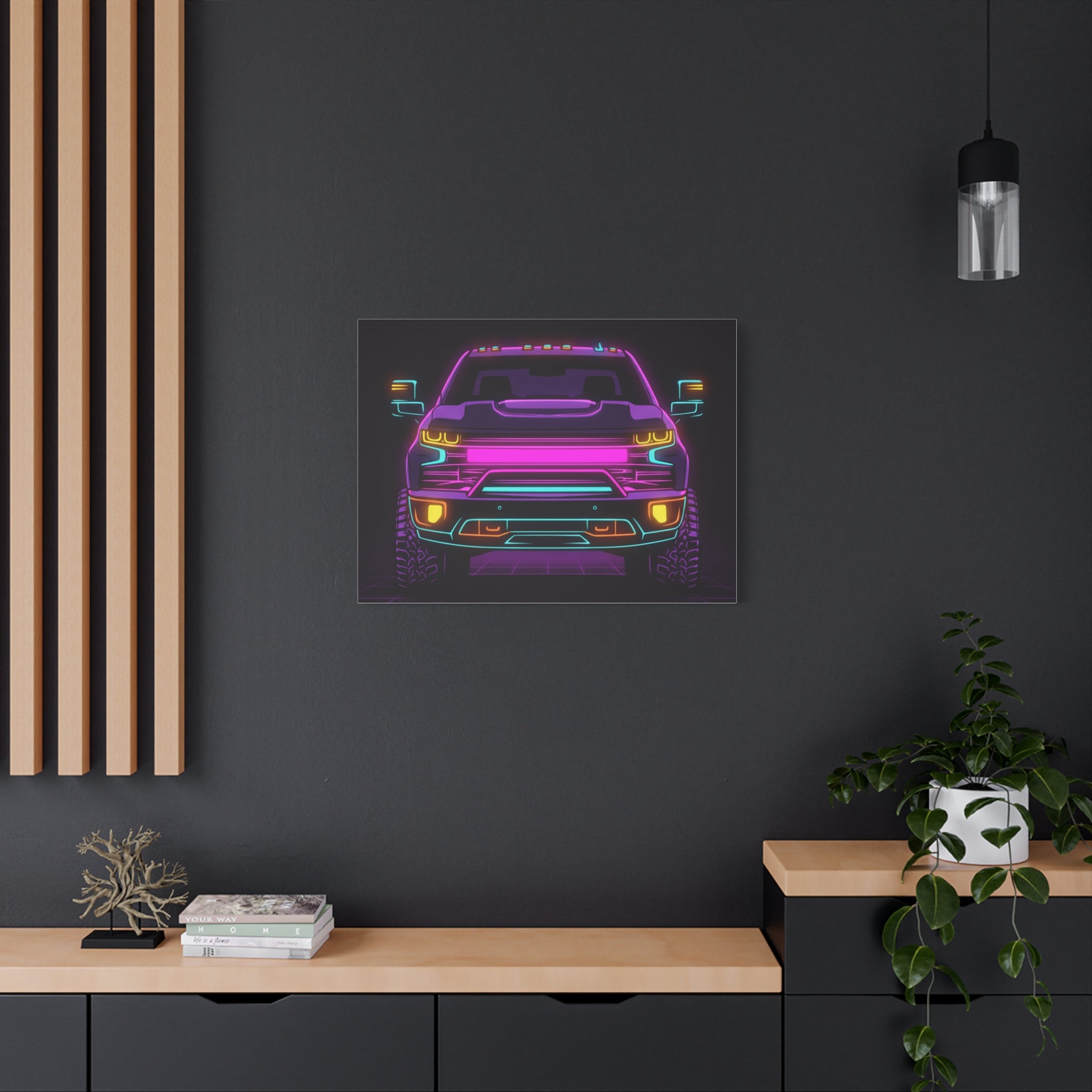 Chevy Silverado Trail Boss (2019+) Neon Synthwave Canvas Wall Art