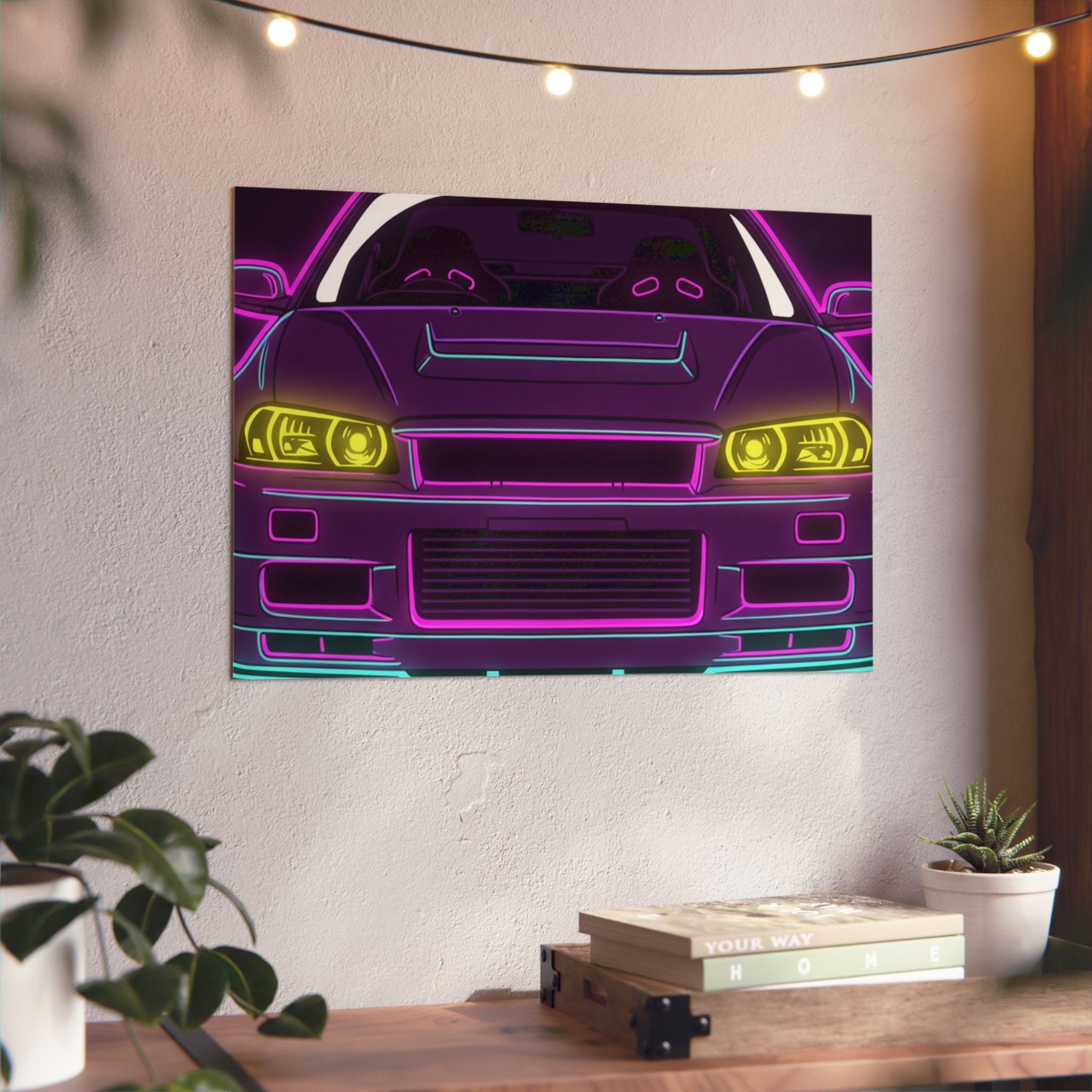 Nissan GT-R Neon Synthwave Metal Wall Sign