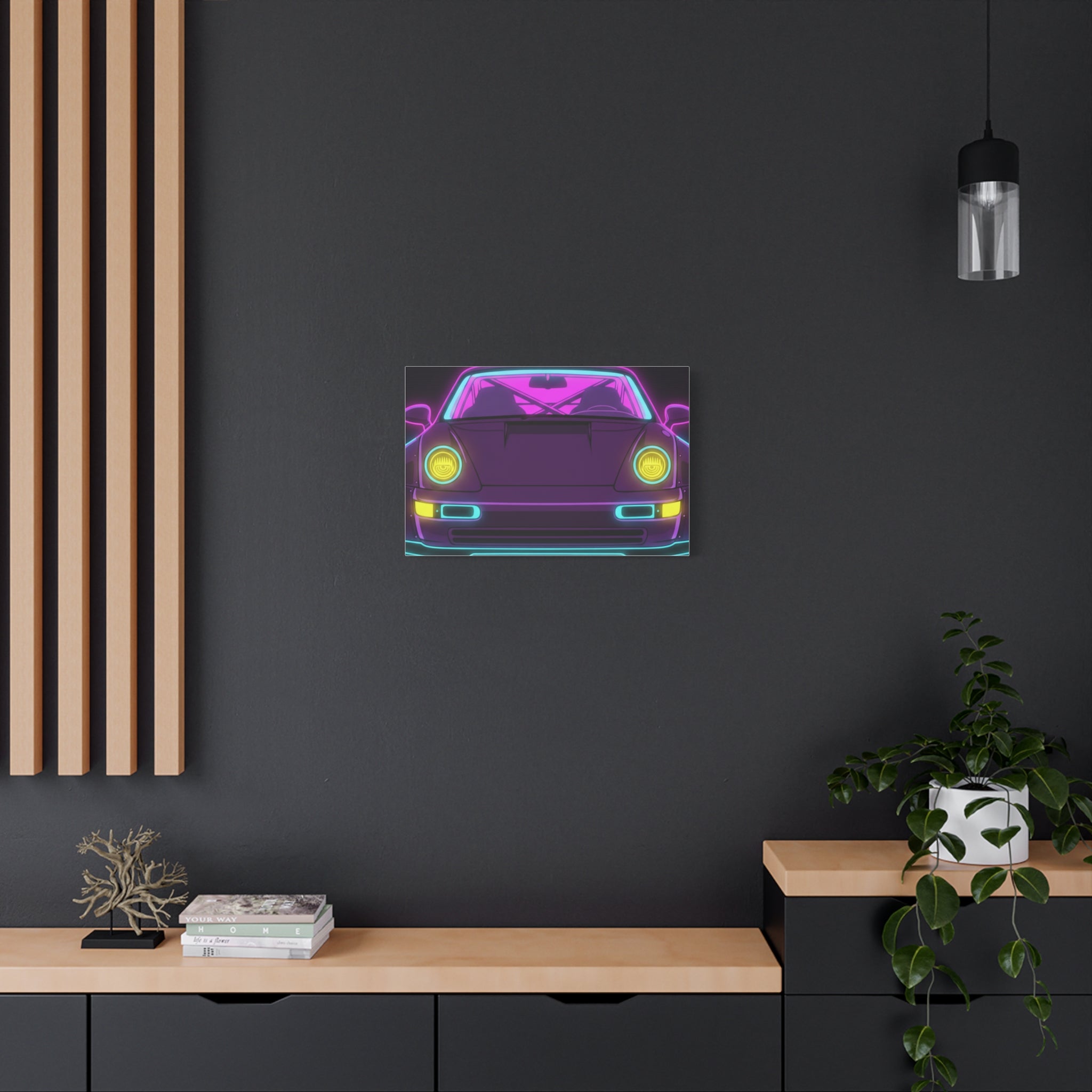 Porsche 964 Turbo Neon Synthwave Canvas Wall Art