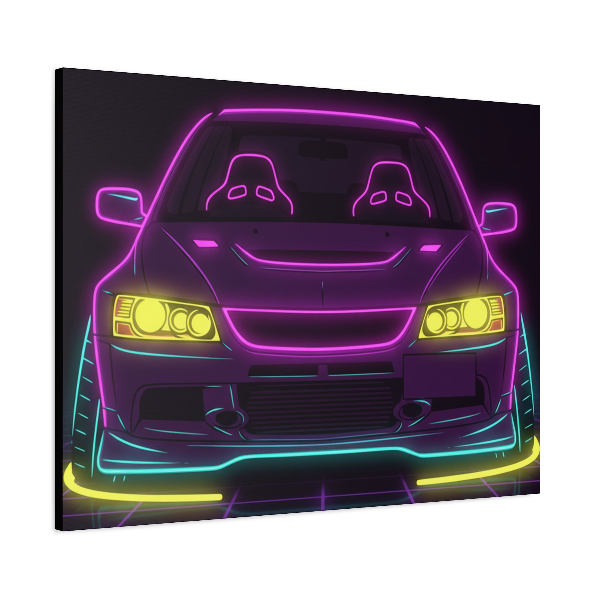 Mitsubishi Evo IX (2005-07) Neon Synthwave Canvas Wall Art
