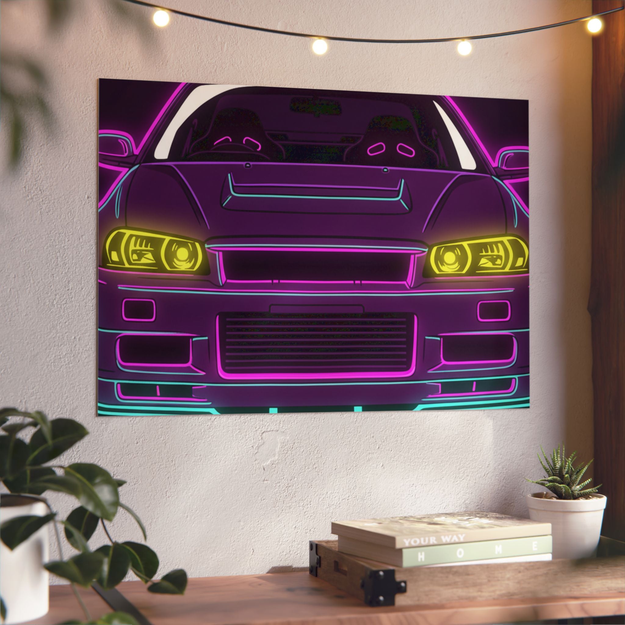 Nissan GT-R Neon Synthwave Metal Wall Sign