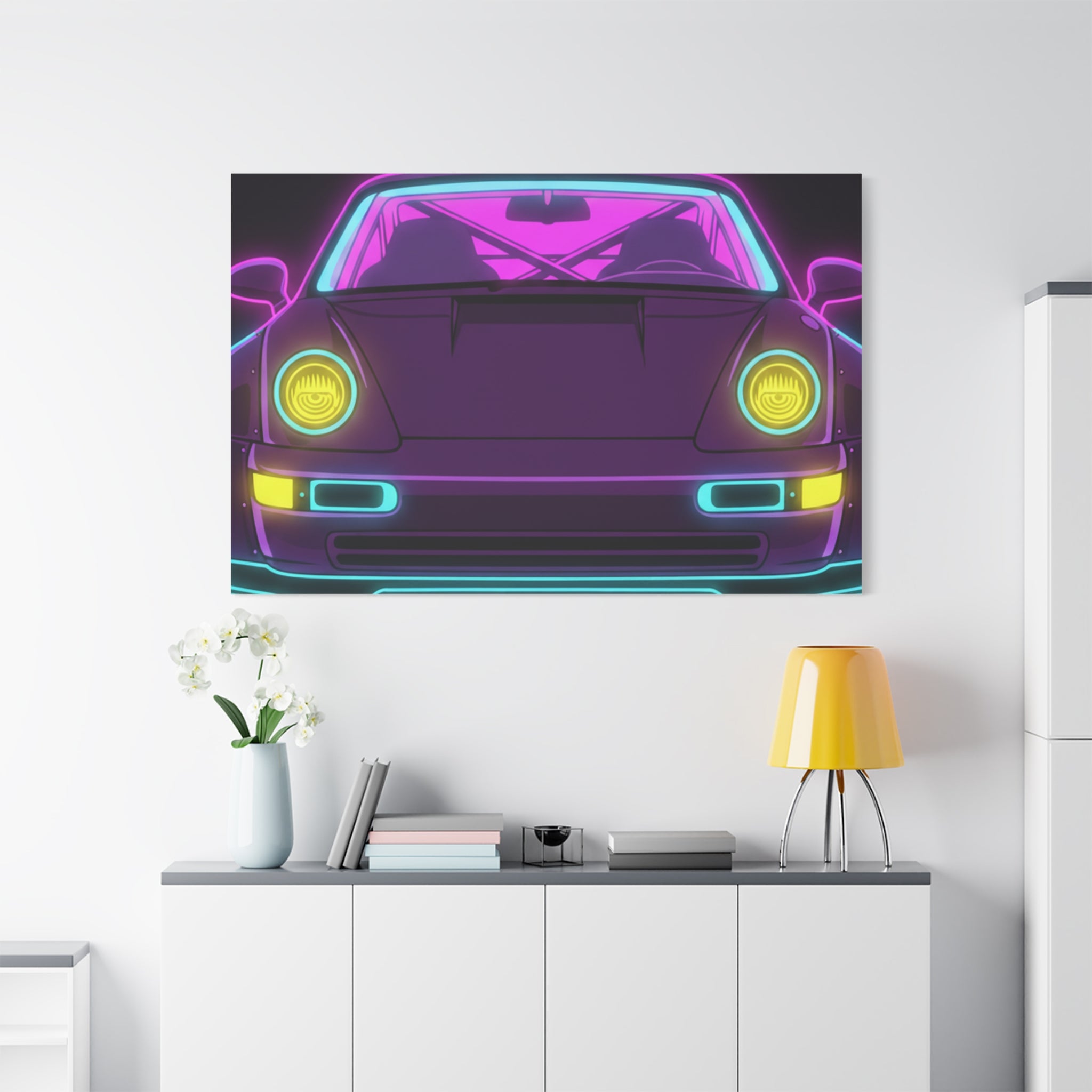 Porsche 964 Turbo Neon Synthwave Canvas Wall Art