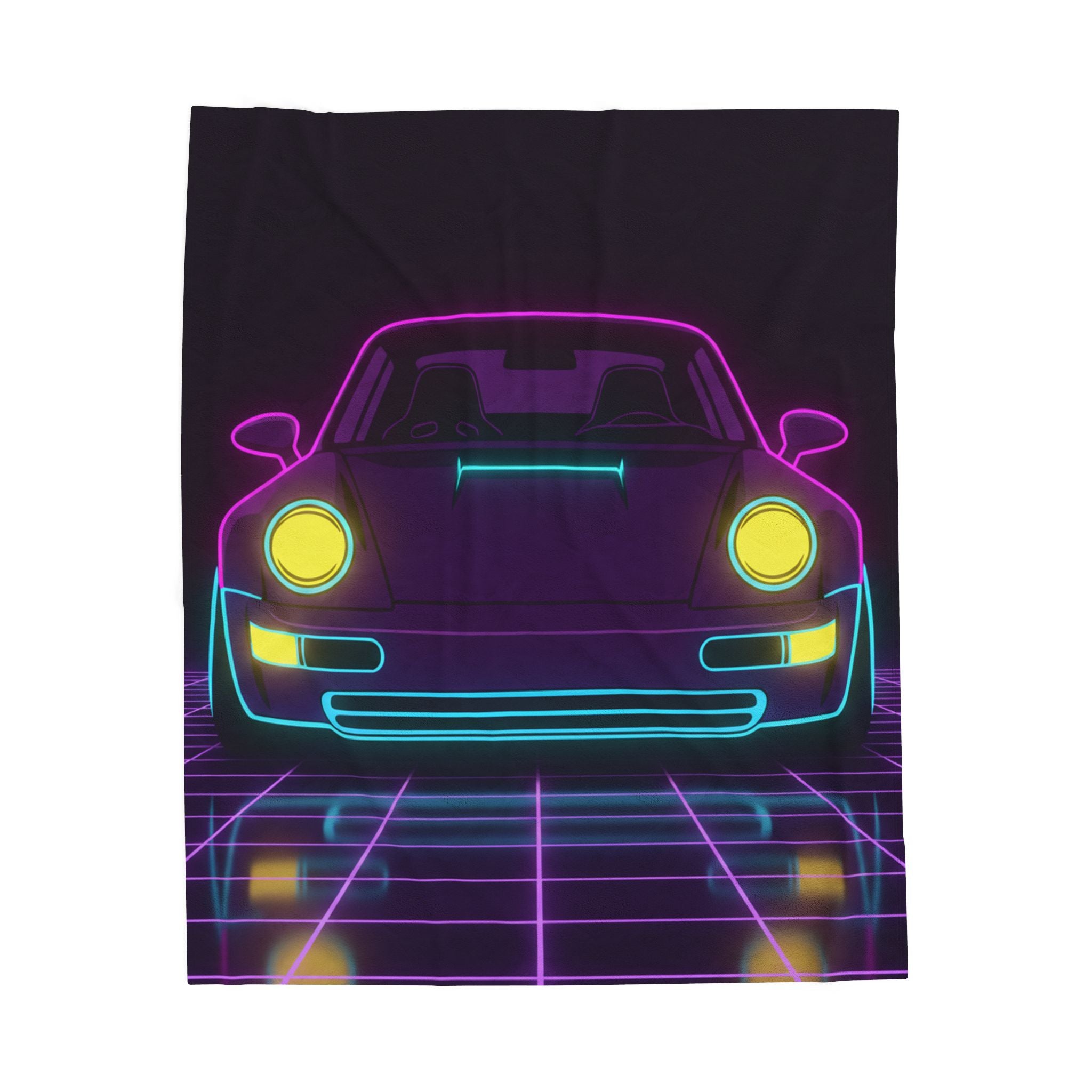 Porsche 964 Singer Neon Synthwave Velveteen Plush Blanket