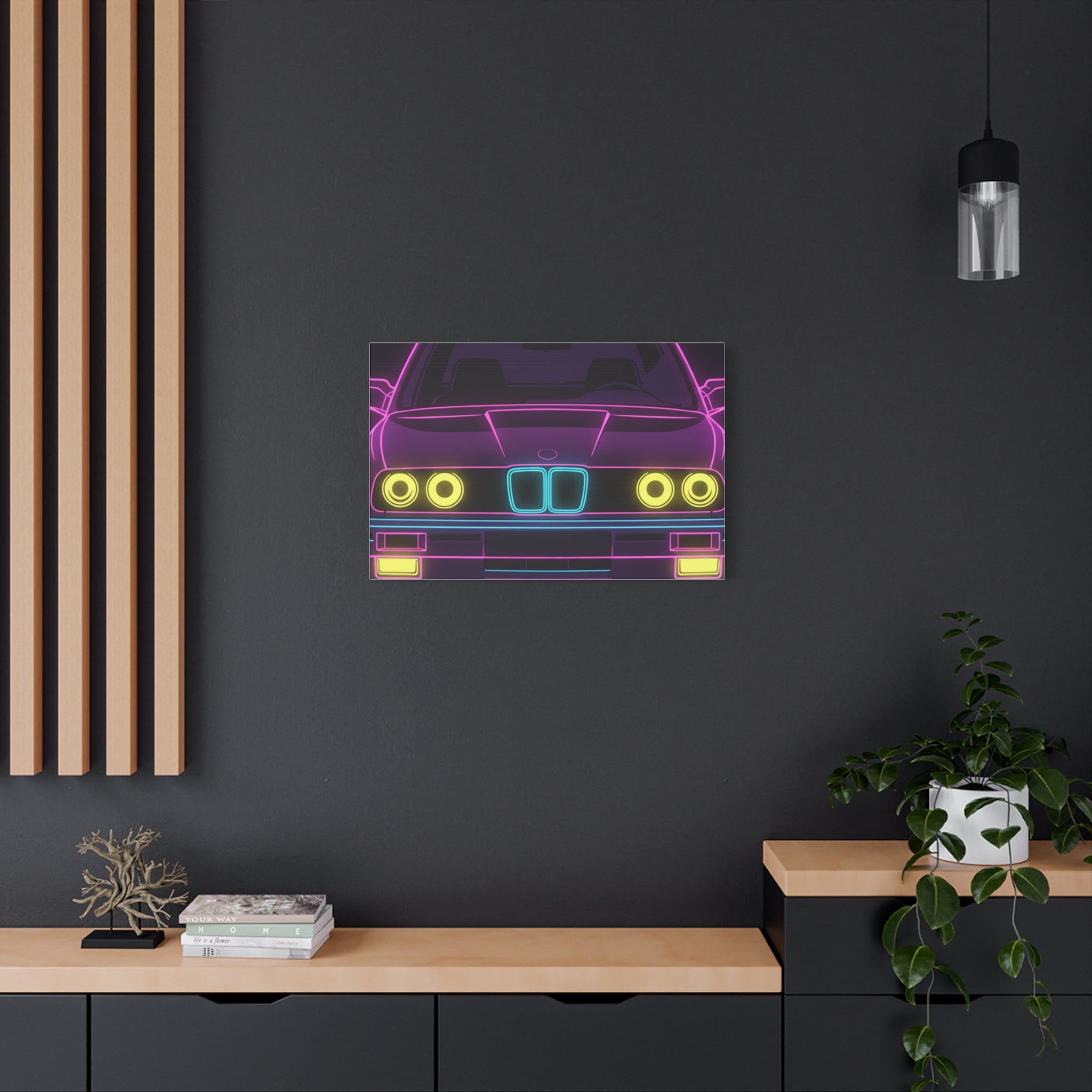 BMW E30 Neon Synthwave Canvas Wall Art