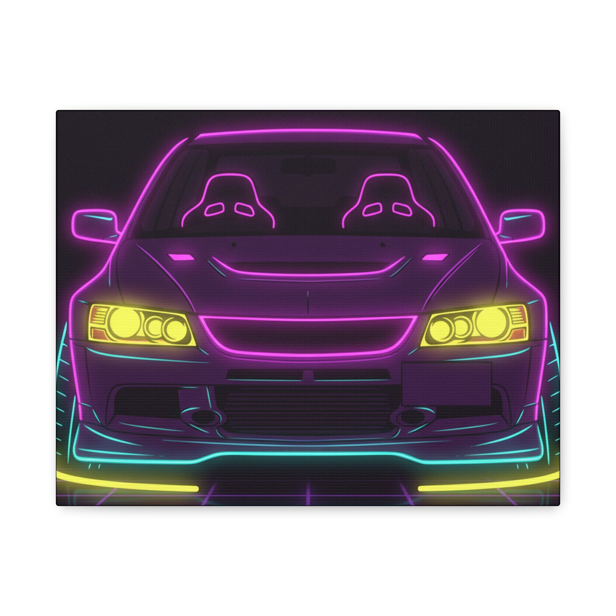 Mitsubishi Evo IX (2005-07) Neon Synthwave Canvas Wall Art