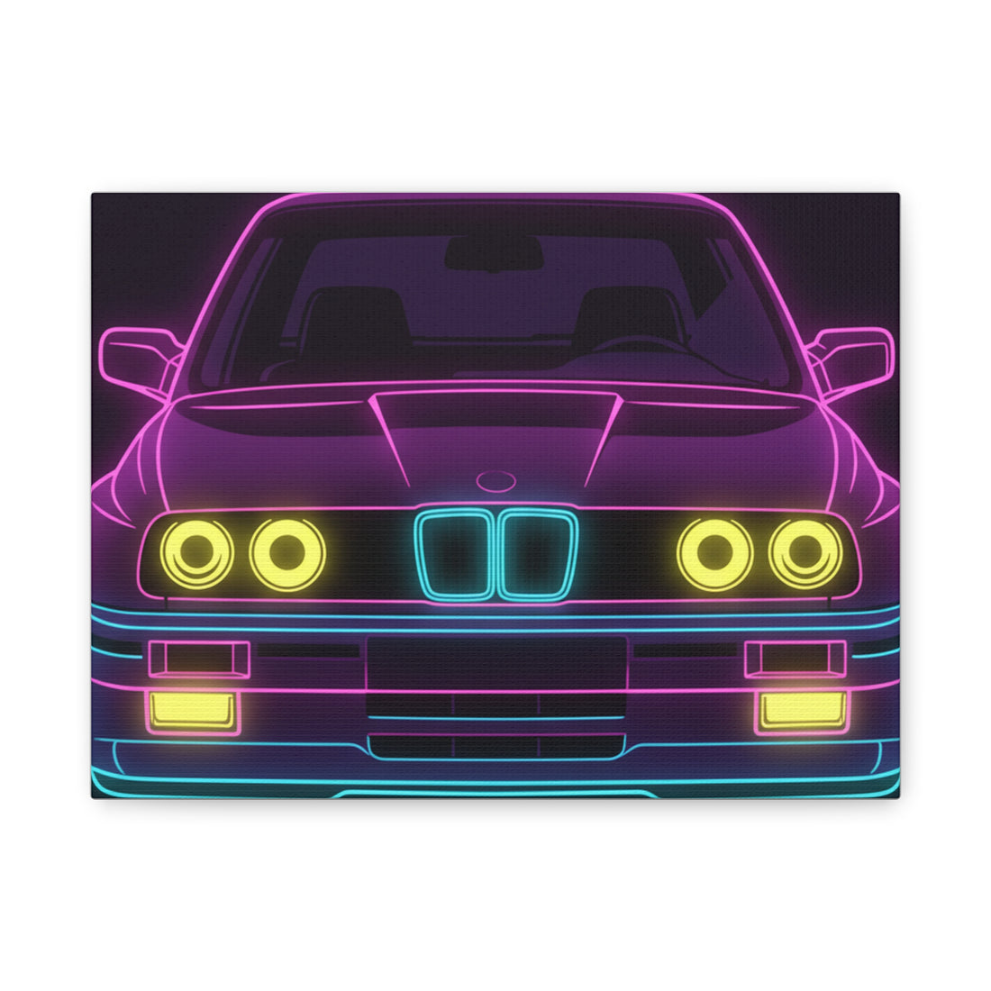 BMW E30 Neon Synthwave Canvas Wall Art