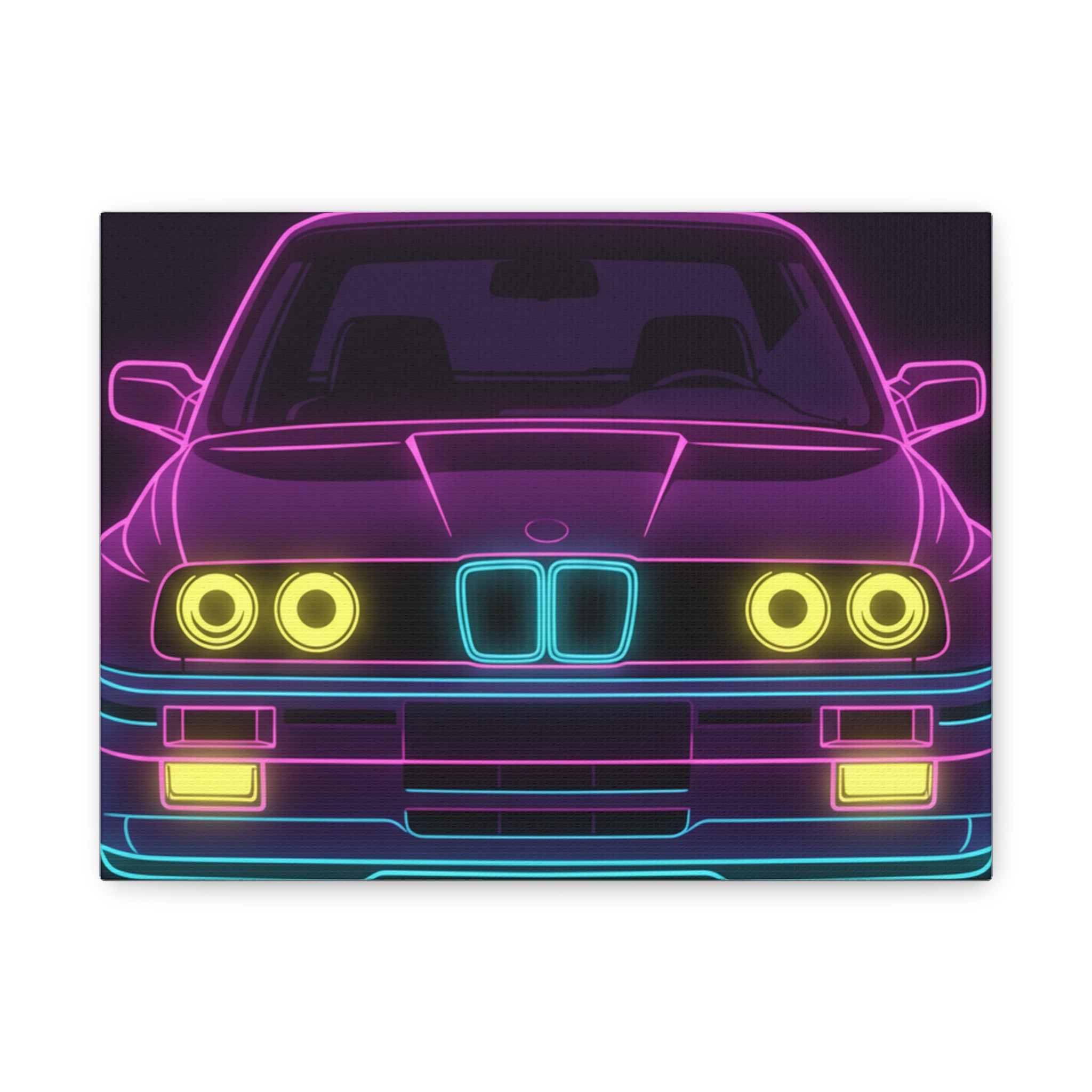 BMW E30 Neon Synthwave Canvas Wall Art