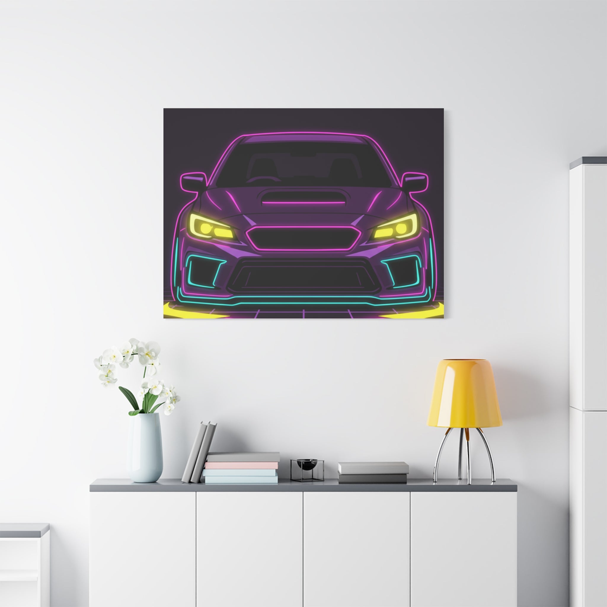 Subaru WRX STI Neon Synthwave Canvas Wall Art