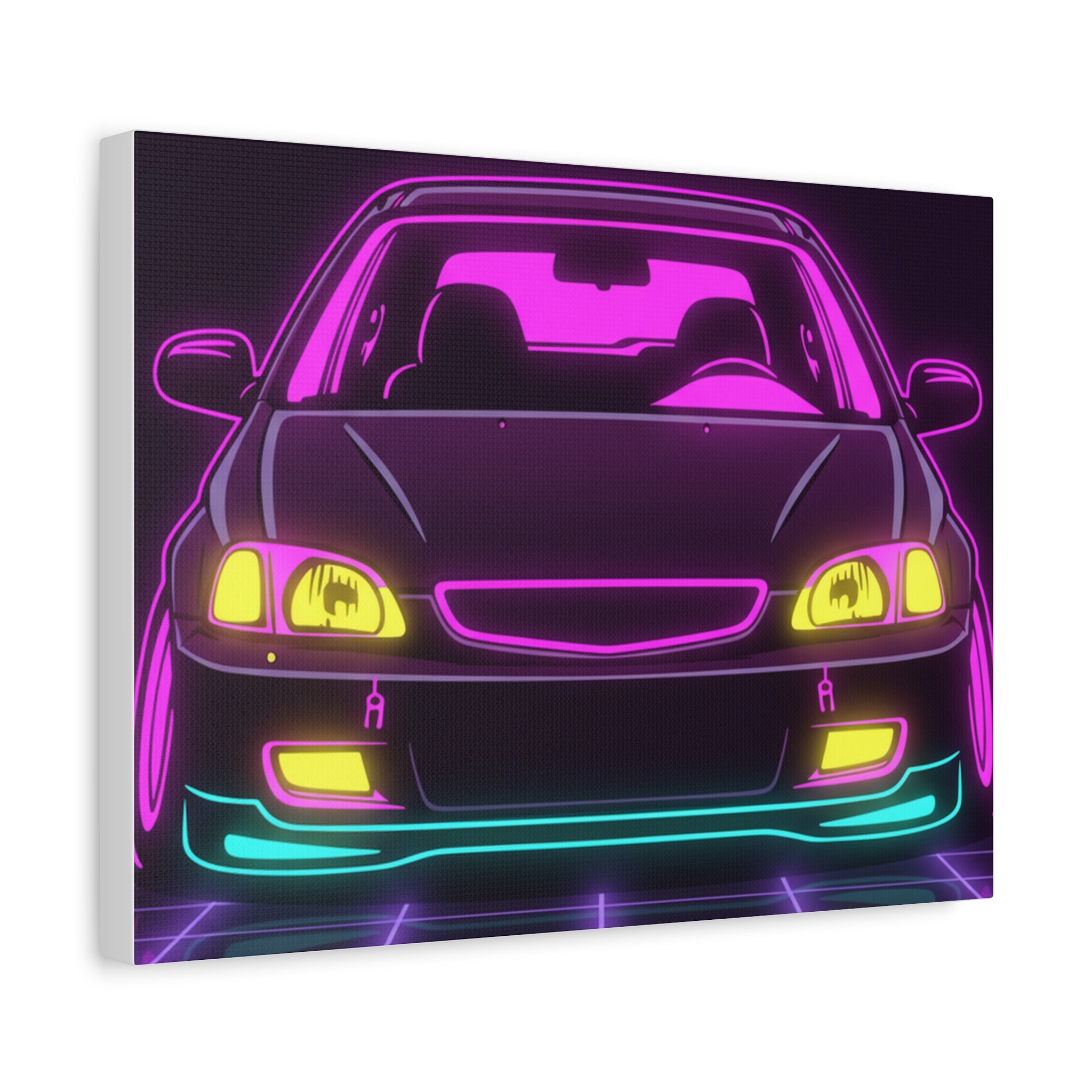 Honda Civic EK Hatch Neon Synthwave Canvas Wall Art