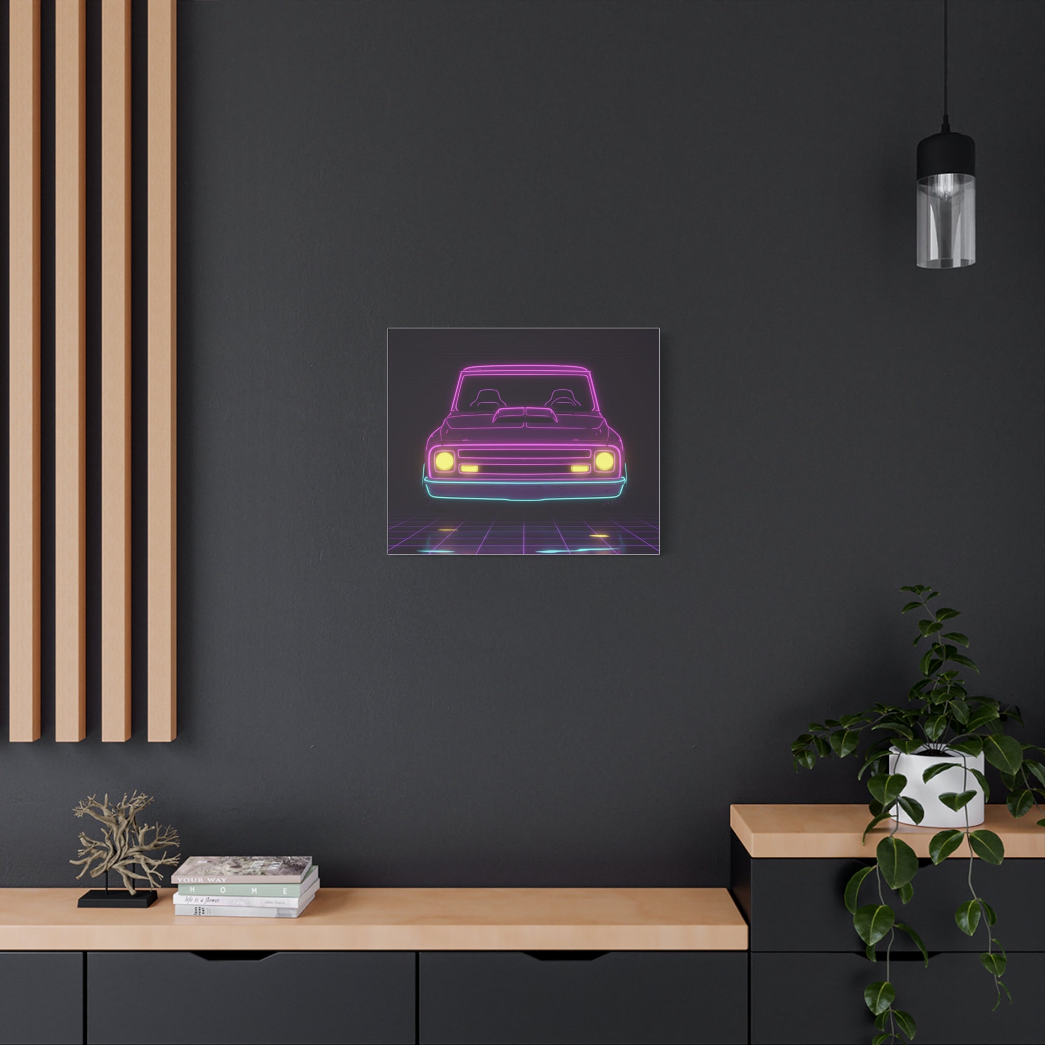 Chevy C10 Pickup (1967-72) Neon Synthwave Canvas Wall Art