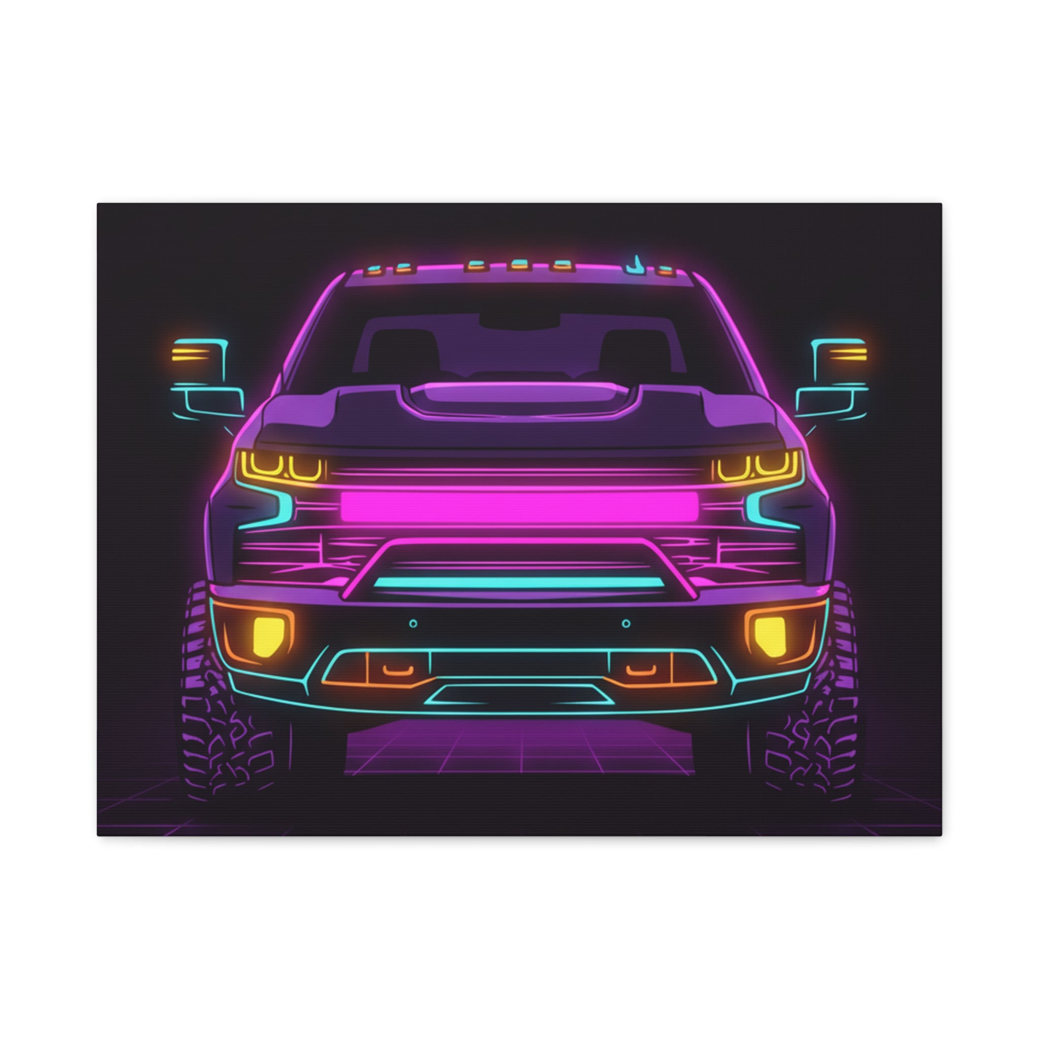 Chevy Silverado Trail Boss (2019+) Neon Synthwave Canvas Wall Art