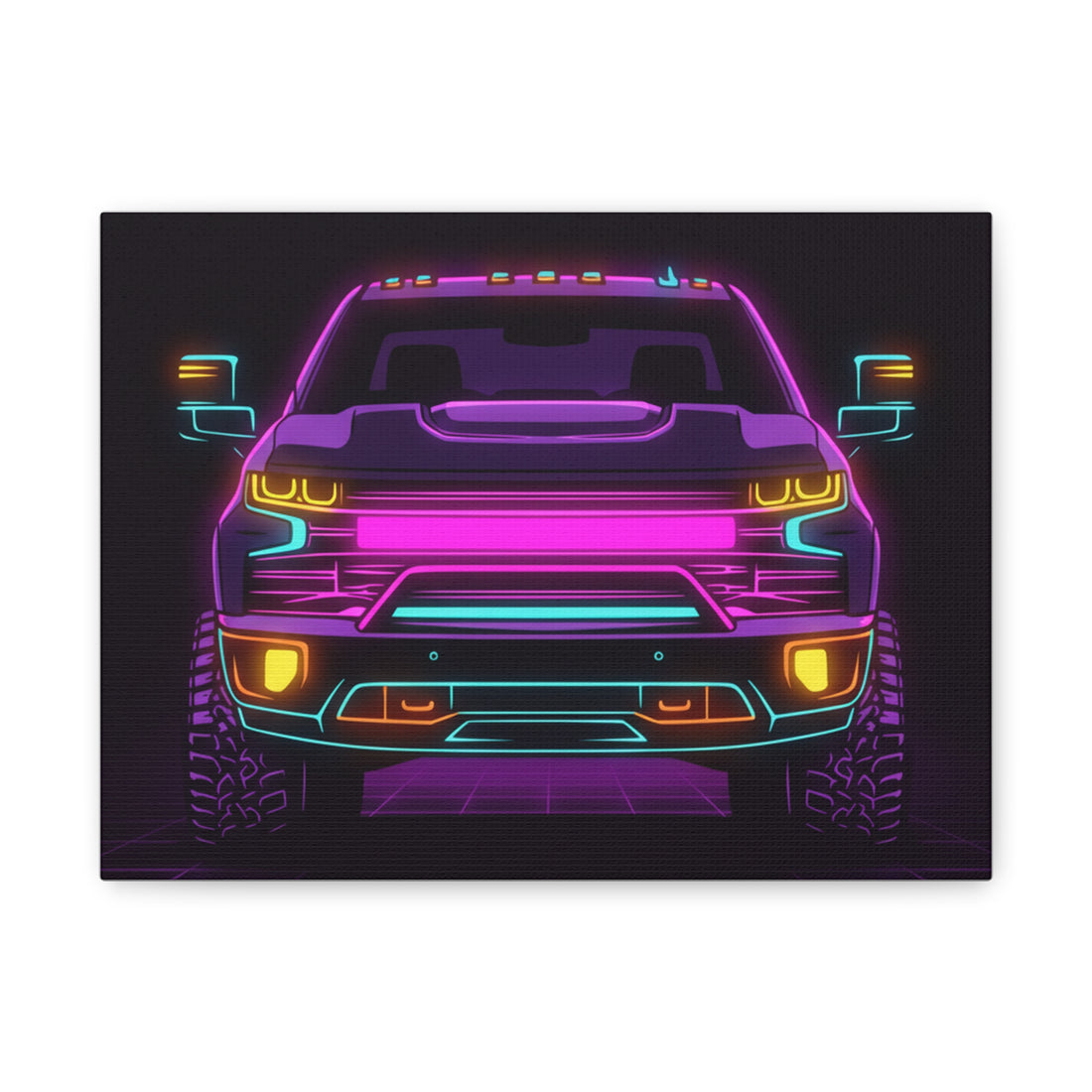 Chevy Silverado Trail Boss (2019+) Neon Synthwave Canvas Wall Art