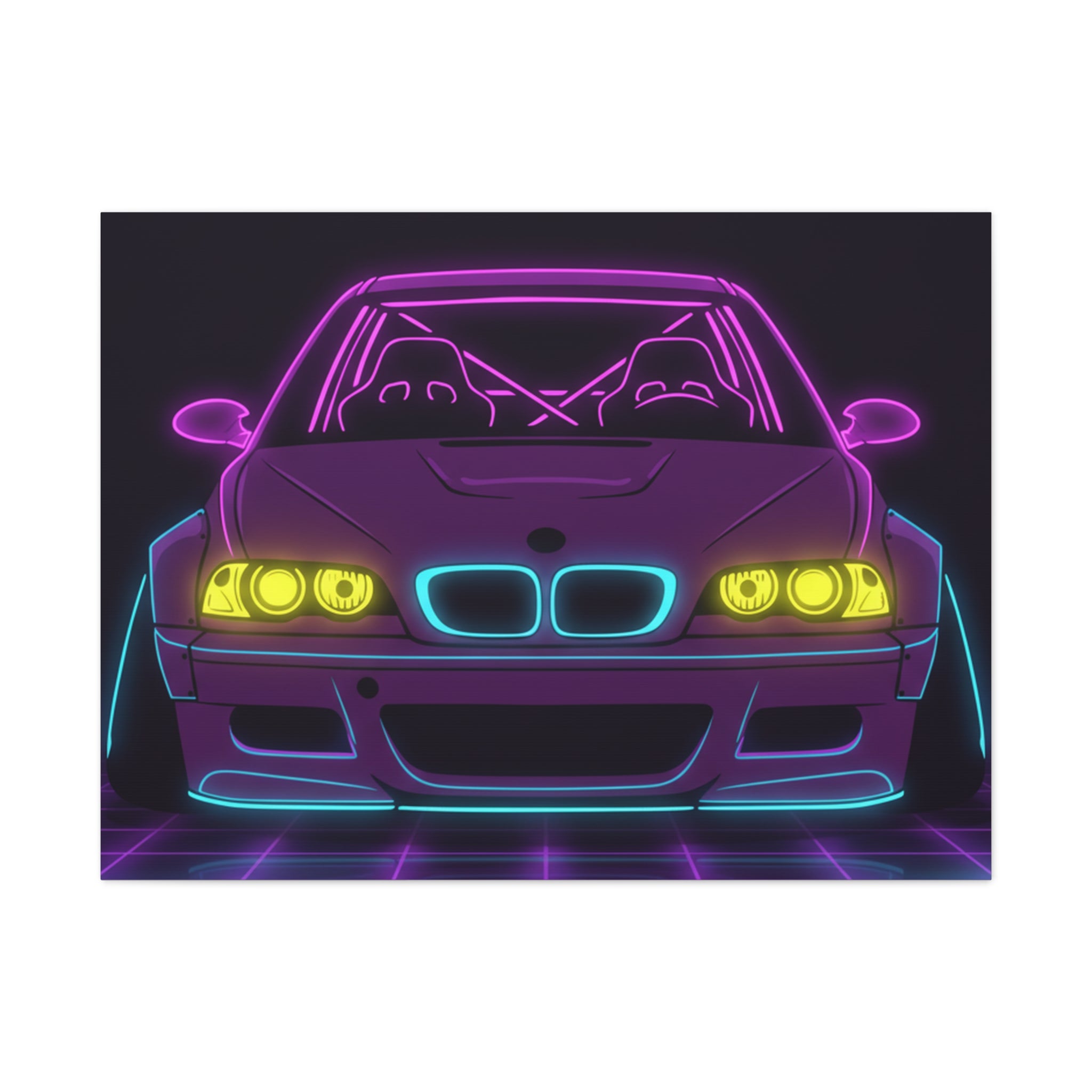 BMW E46 M3 (2000-06) Neon Synthwave Canvas Wall Art