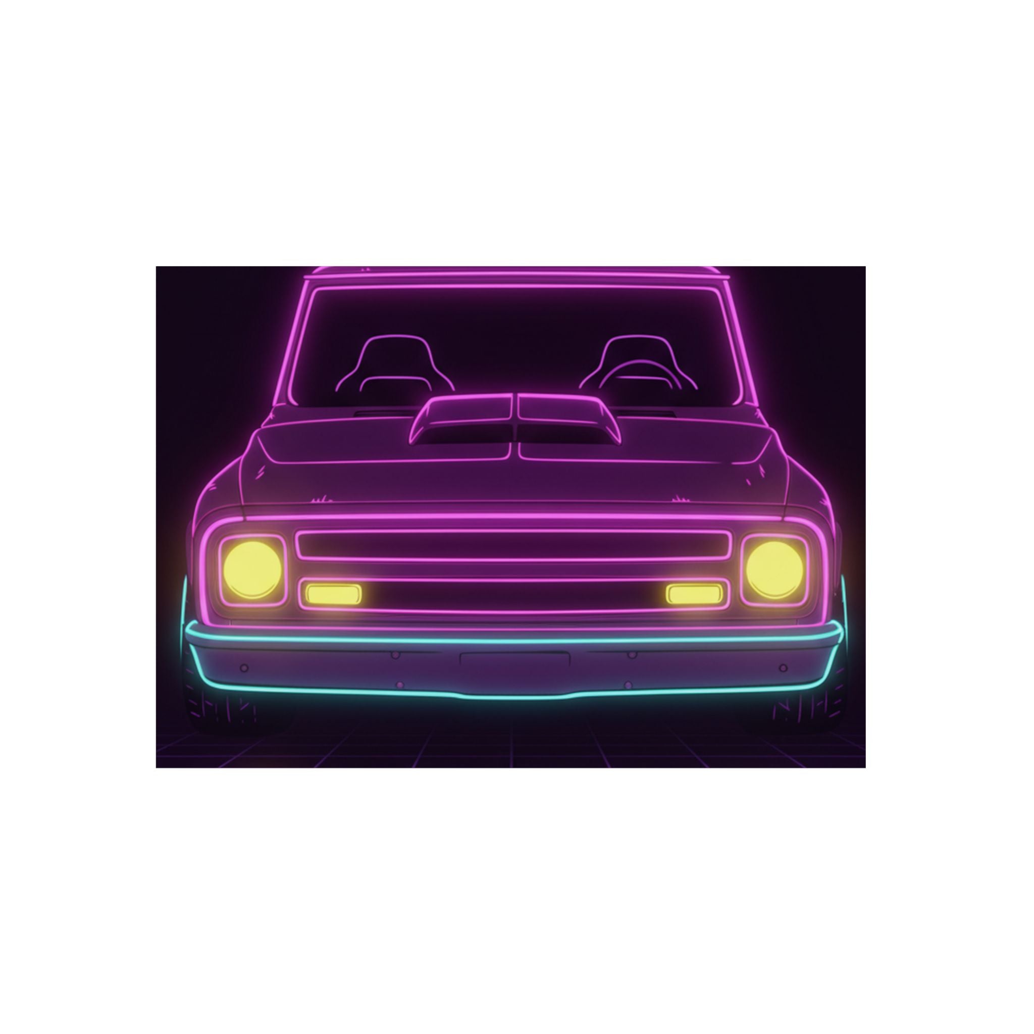 Chevy C10 Pickup (1967-72) Neon Synthwave Metal Wall Sign