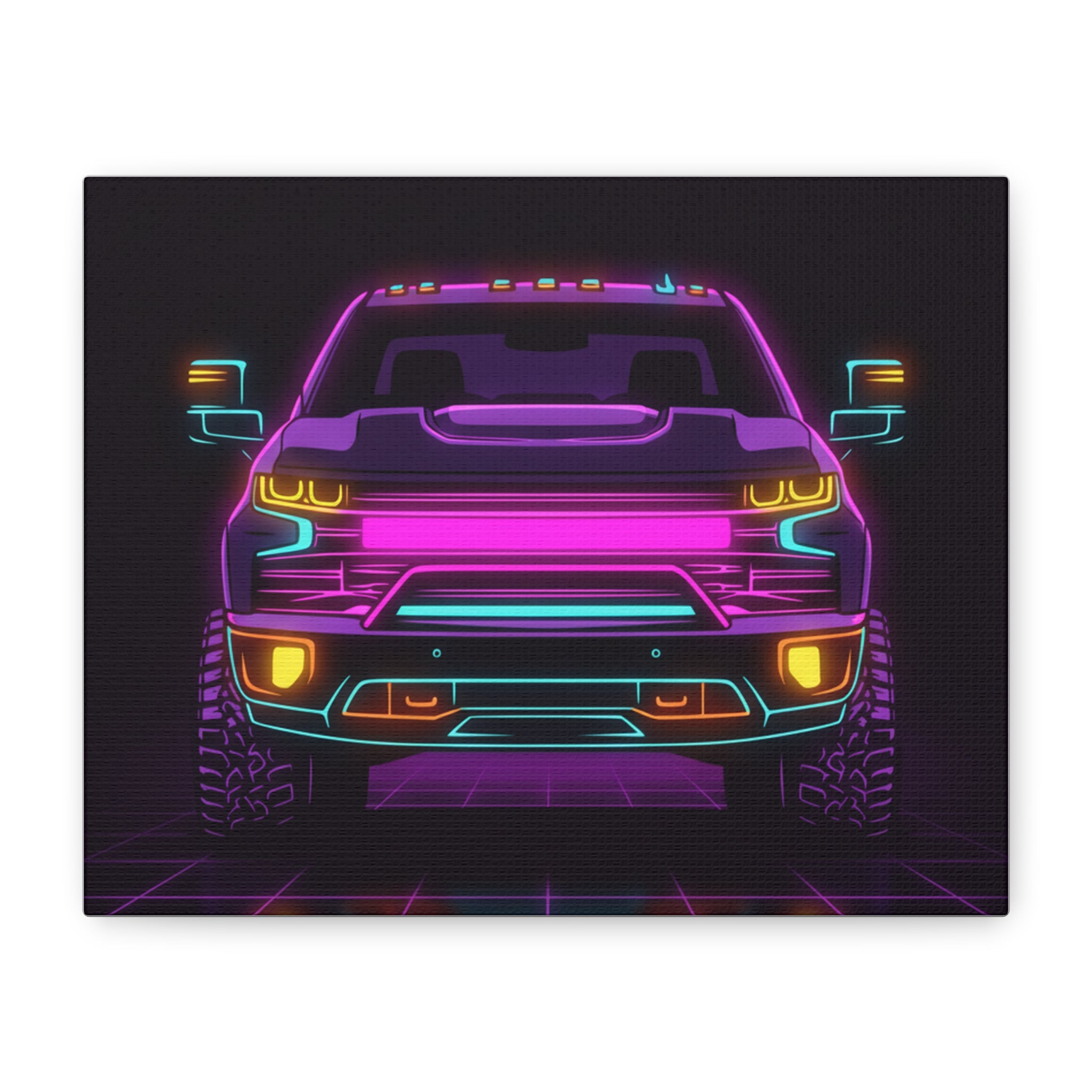 Chevy Silverado Trail Boss (2019+) Neon Synthwave Canvas Wall Art