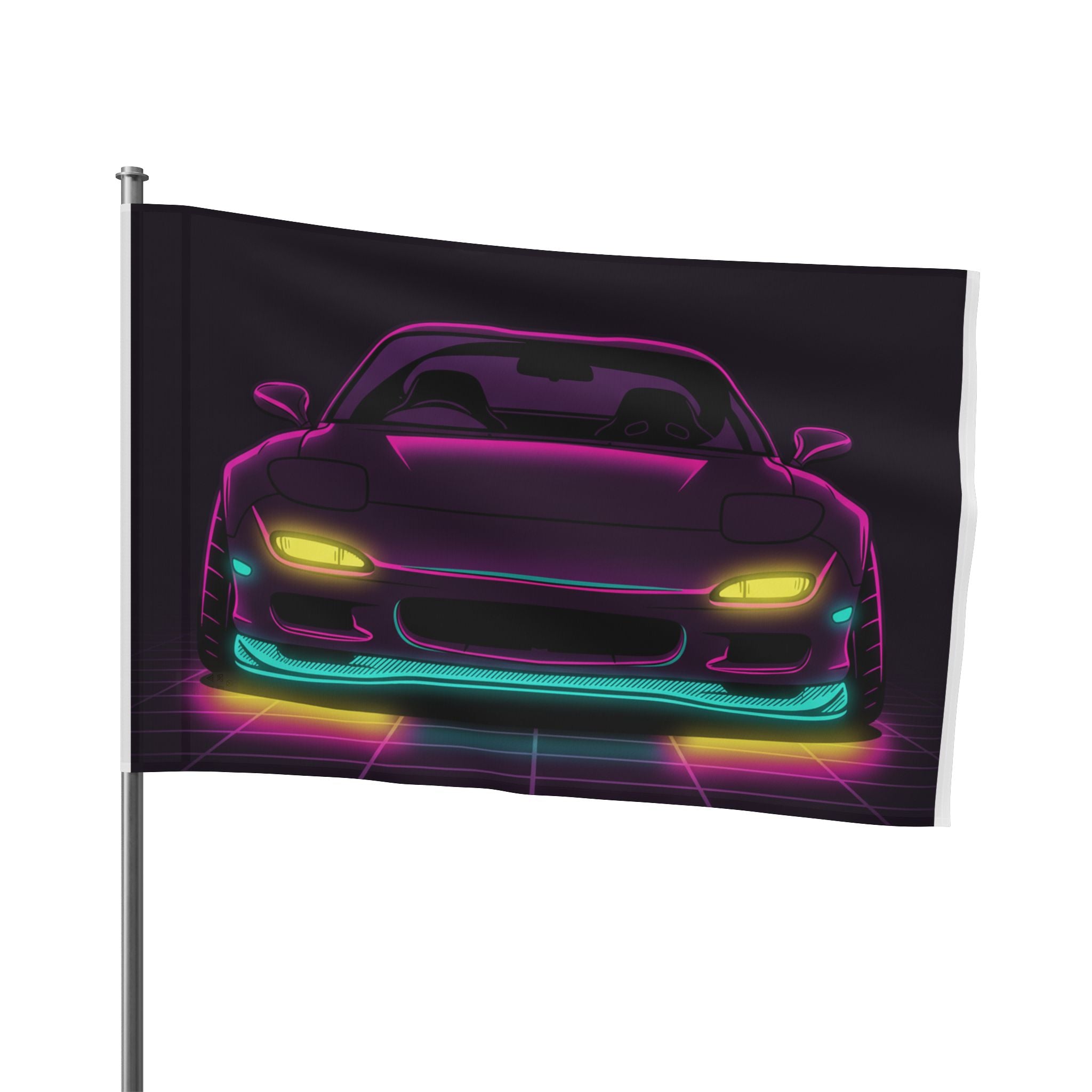 Mazda RX-7 FD Neon Synthwave Garage Flag