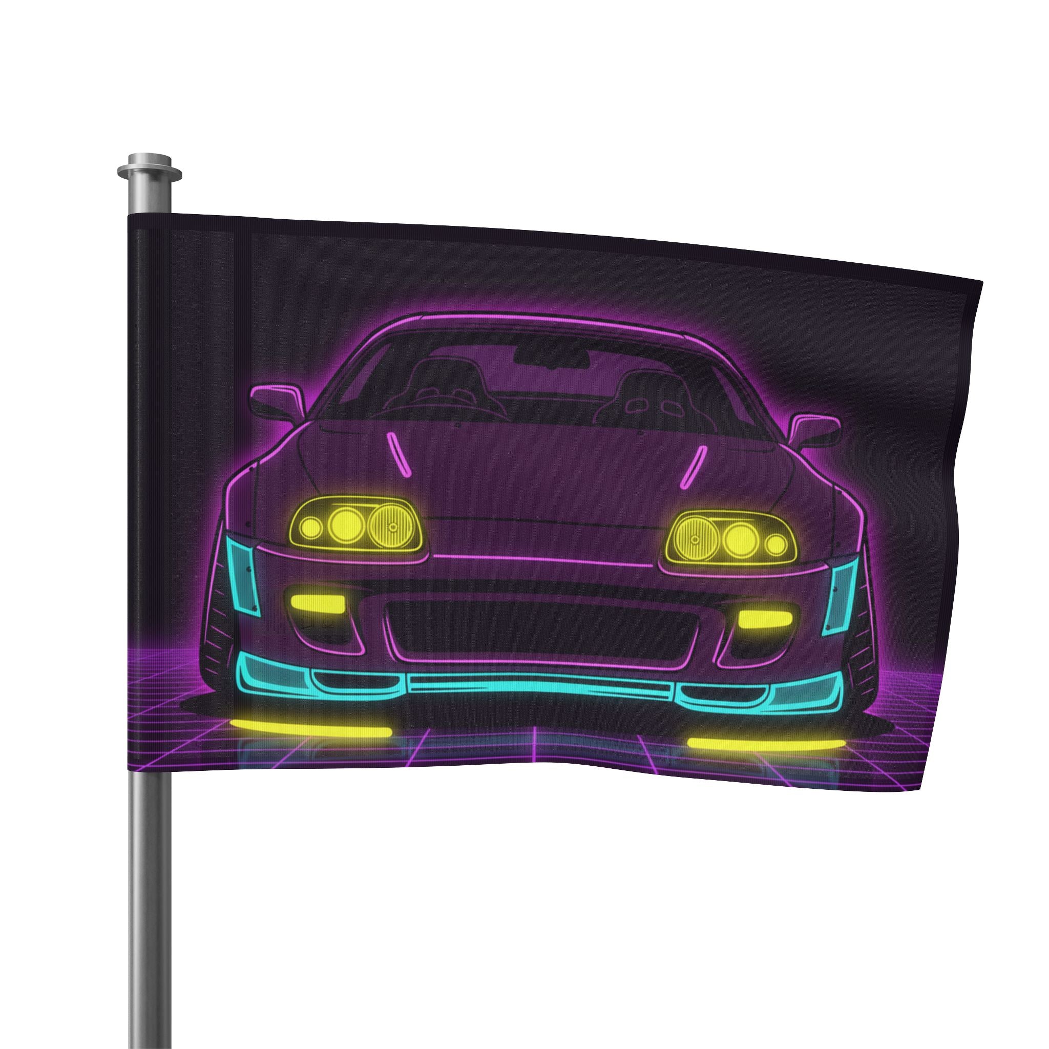 Toyota Supra MK4 Neon Synthwave Garage Flag