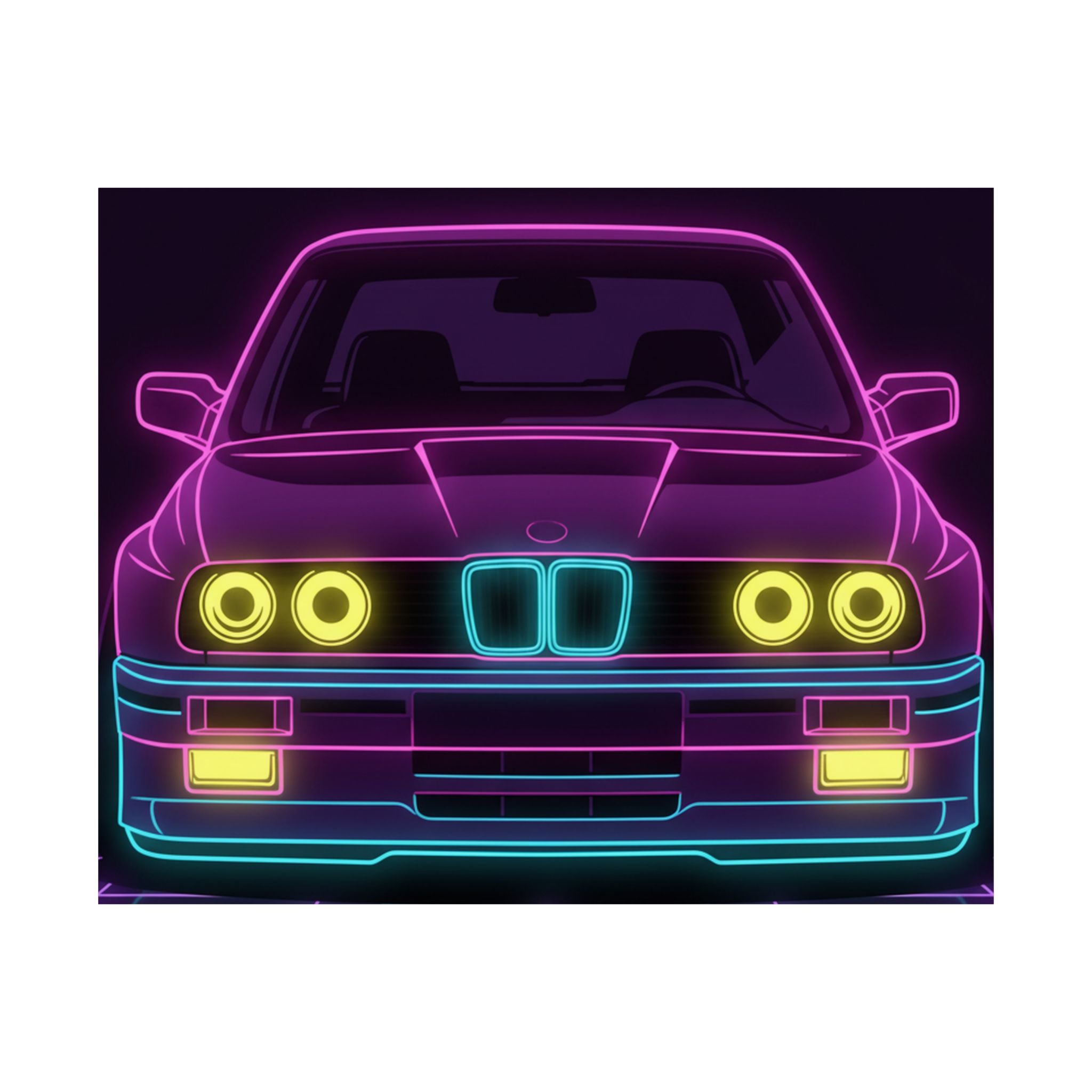 BMW E30 Neon Synthwave Poster