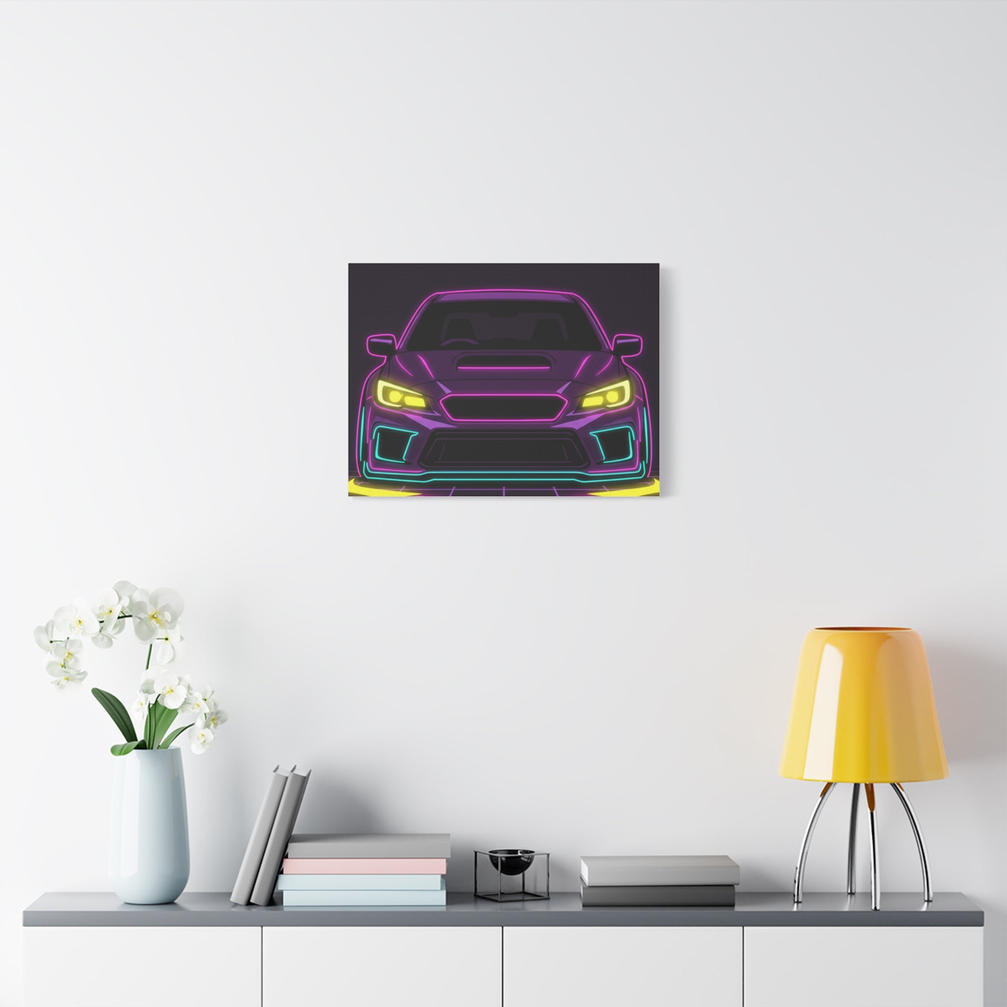 Subaru WRX STI Neon Synthwave Canvas Wall Art