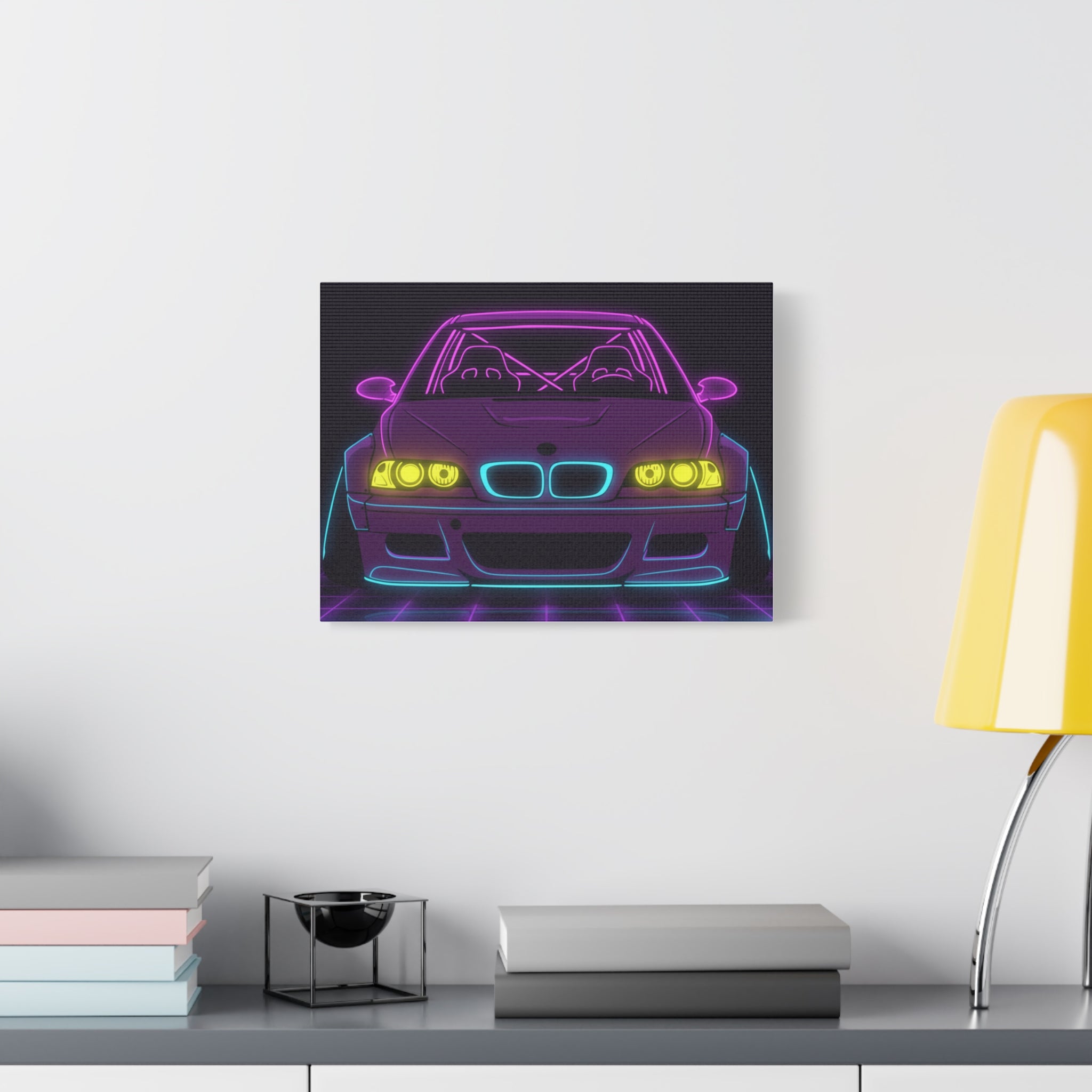 BMW E46 M3 (2000-06) Neon Synthwave Canvas Wall Art