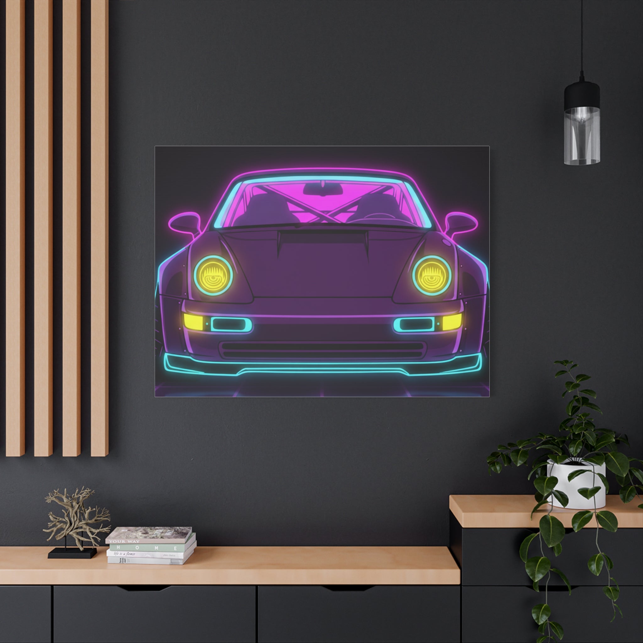 Porsche 964 Turbo Neon Synthwave Canvas Wall Art